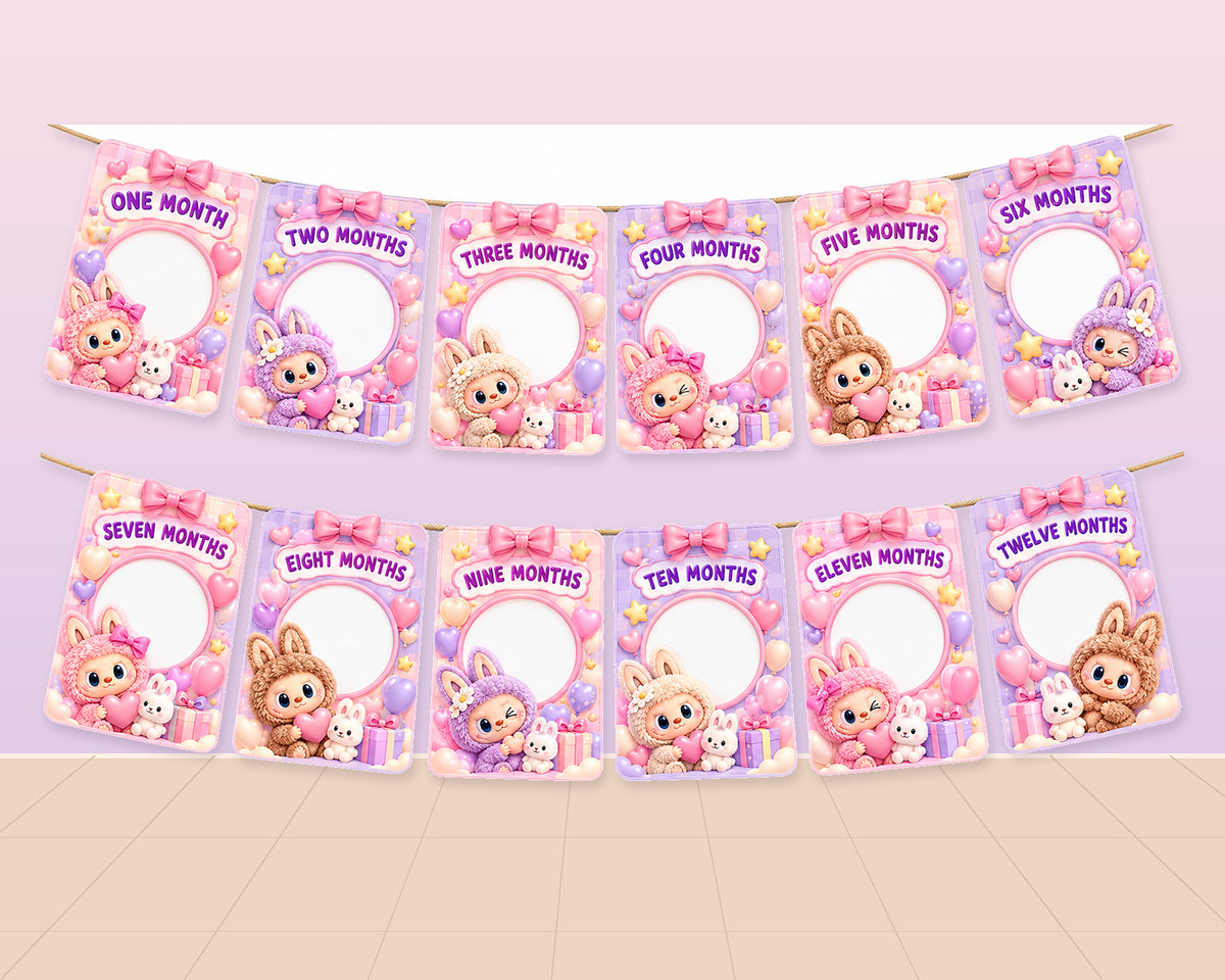 Labubu Theme 12 Months Photo Banner - showcase