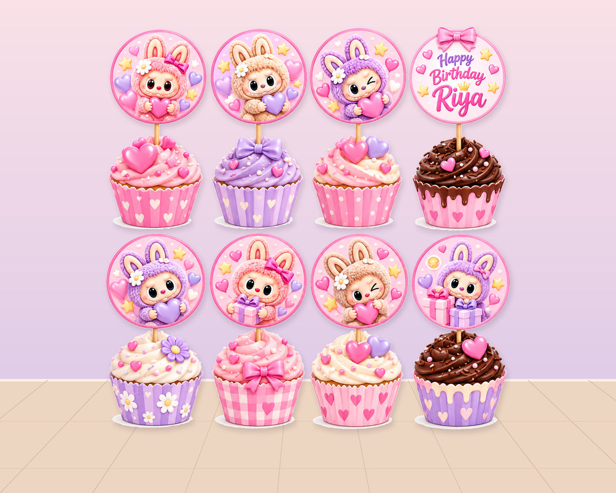 Labubu Theme Cup Cake Topper - showcase
