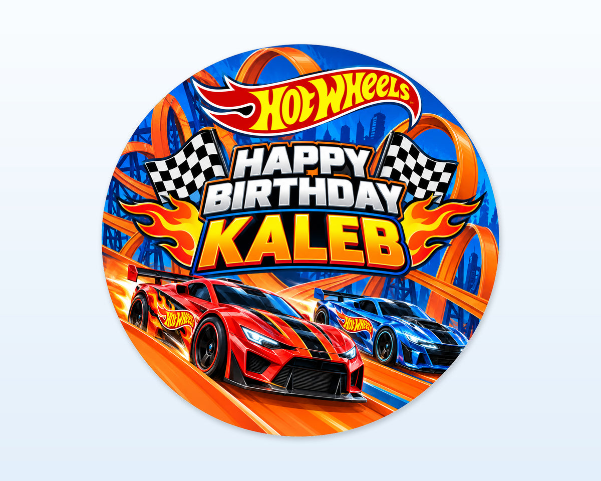 Hot Wheels Theme Personalized Round Backdrop - showcase