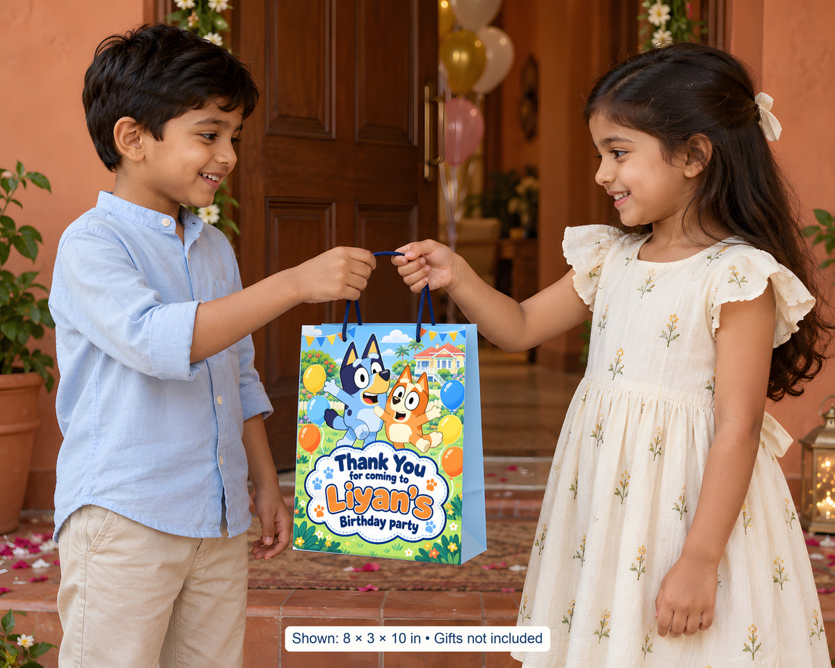 Bluey Theme Return Gift Bag - in use