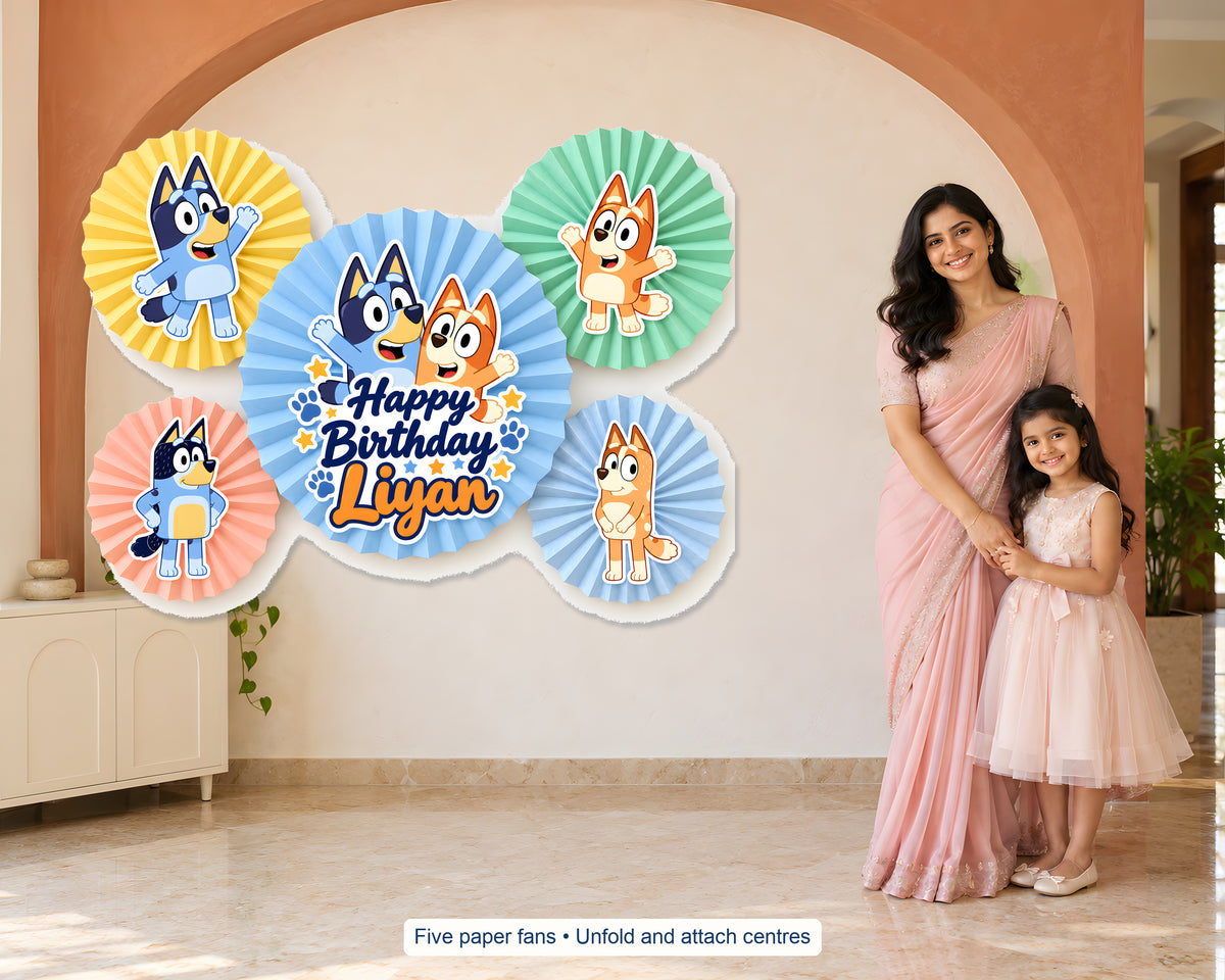 Bluey Theme Paper Fan - in use