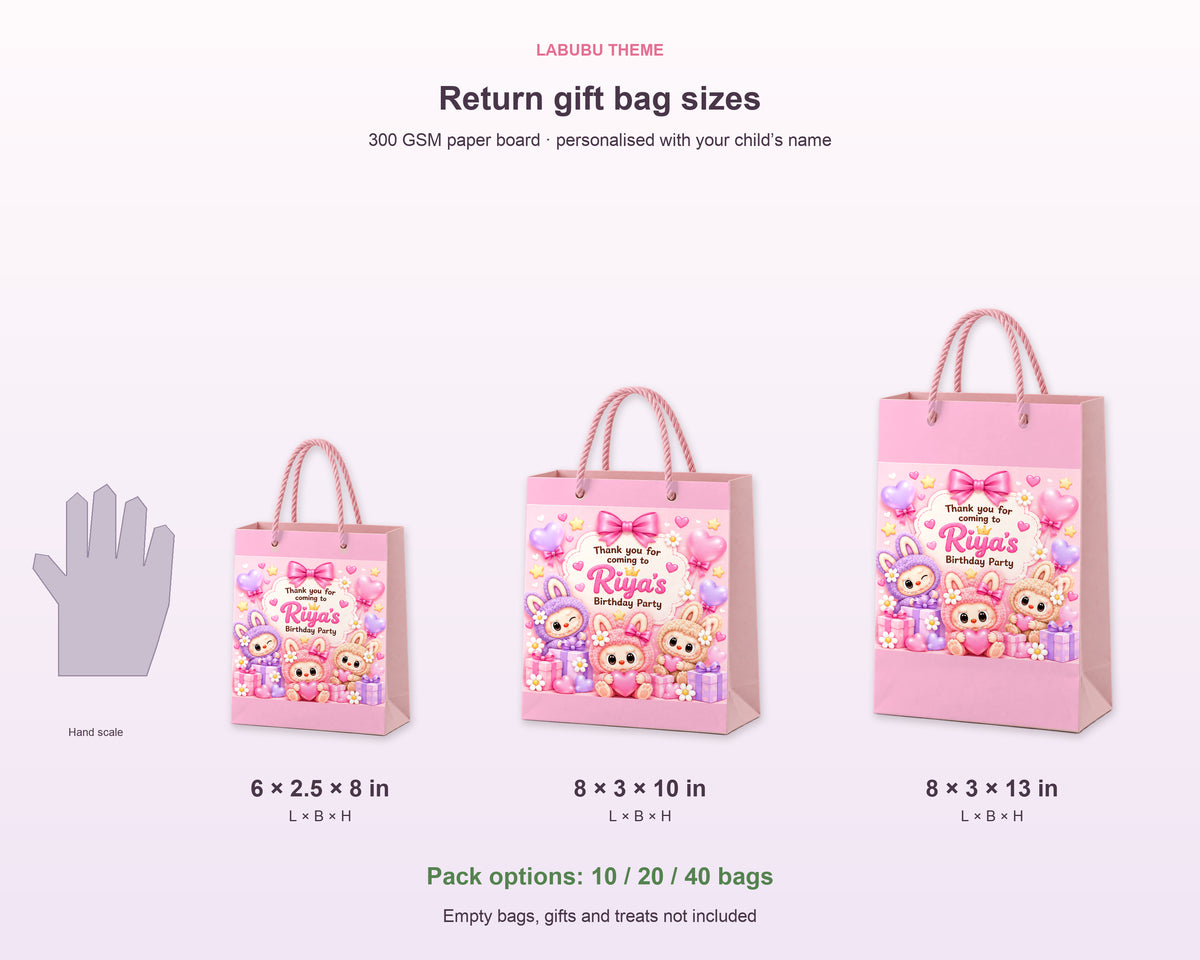 Labubu Theme Return Gift Bag - size and details