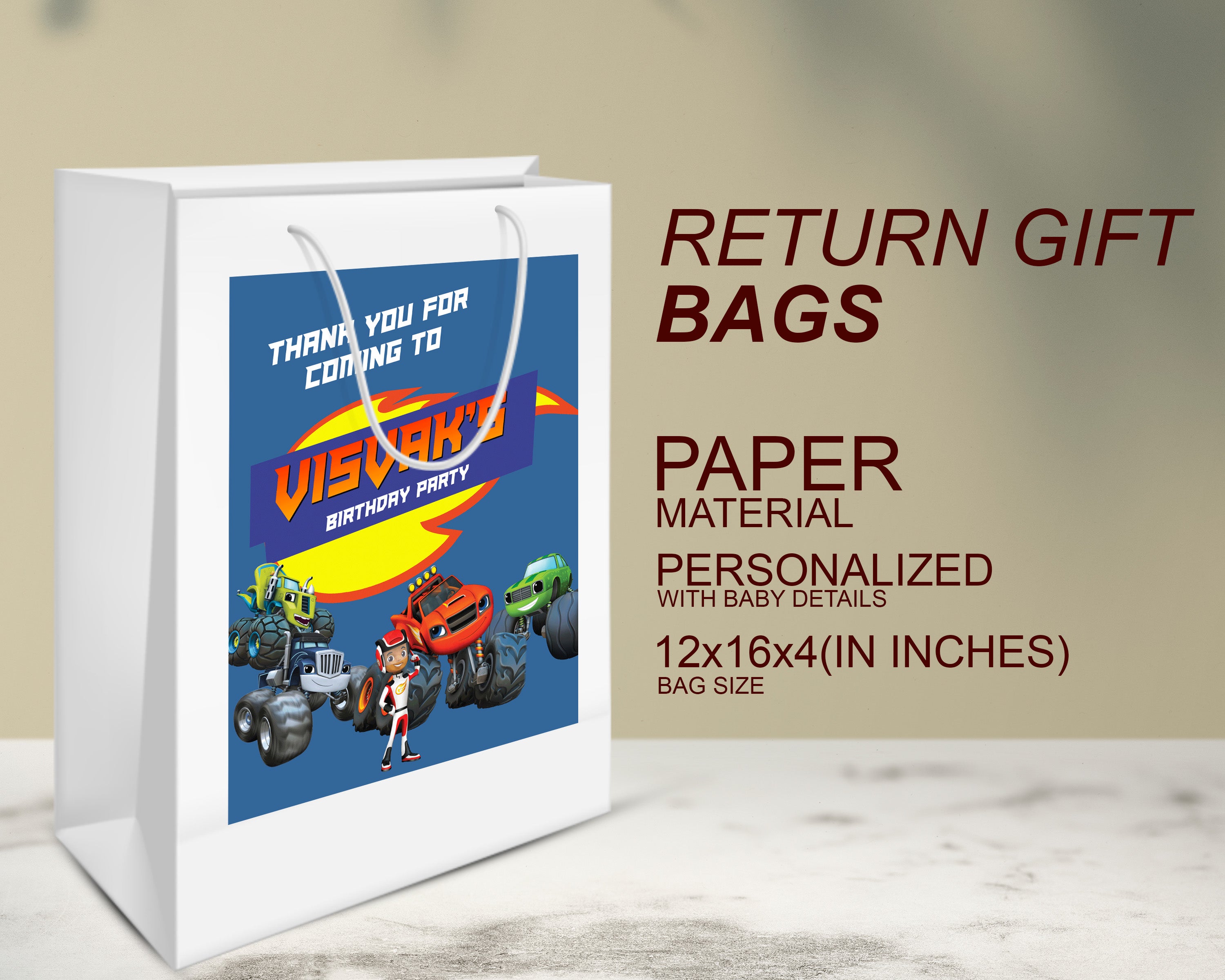 Blaze And The Monster Machines Theme Oversized Return Gift Bag - image 3 of 5 | Party Supplies India