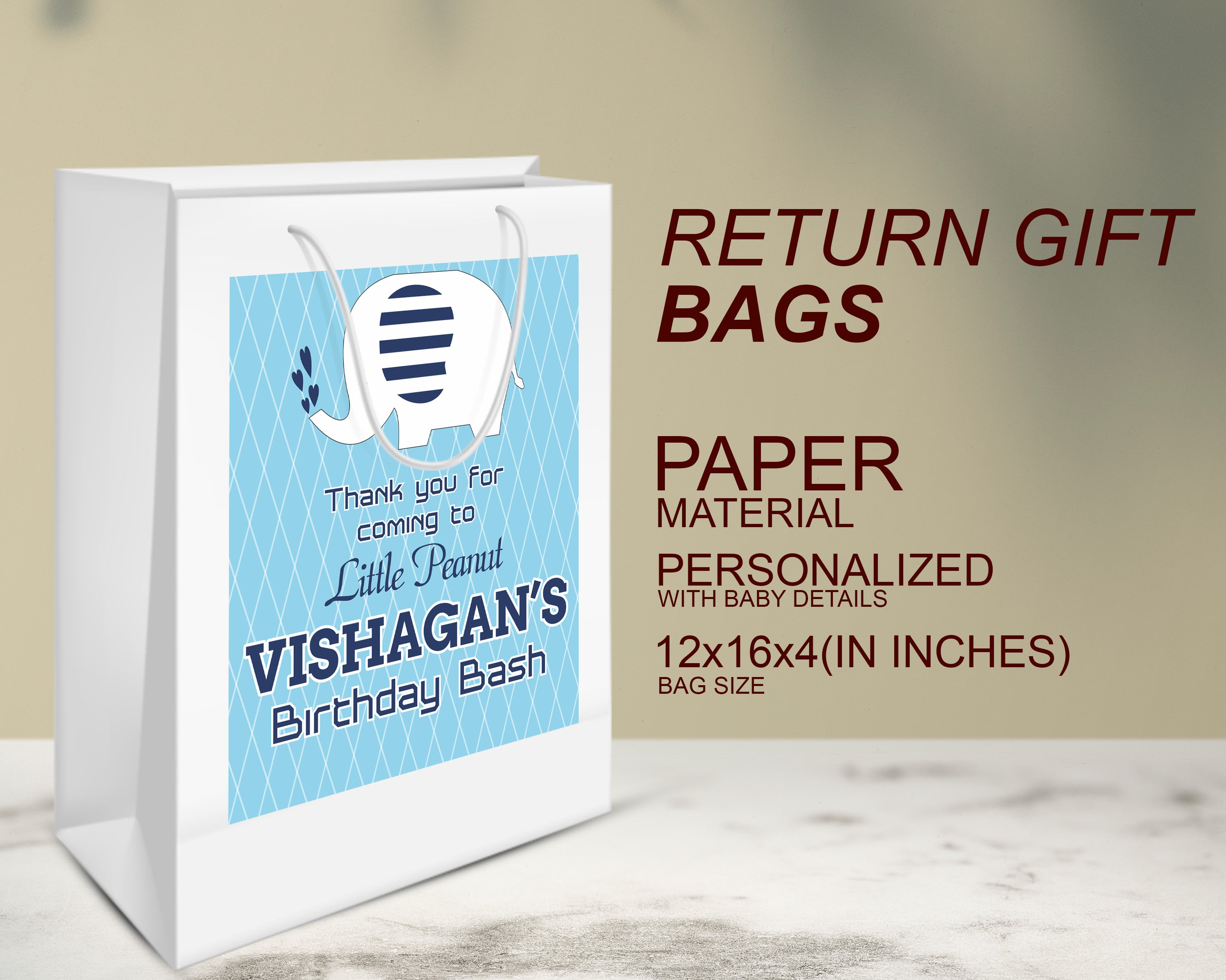 Blue Elpehant Theme Oversized Return Gift Bag - image 3 of 5 | Party Supplies India