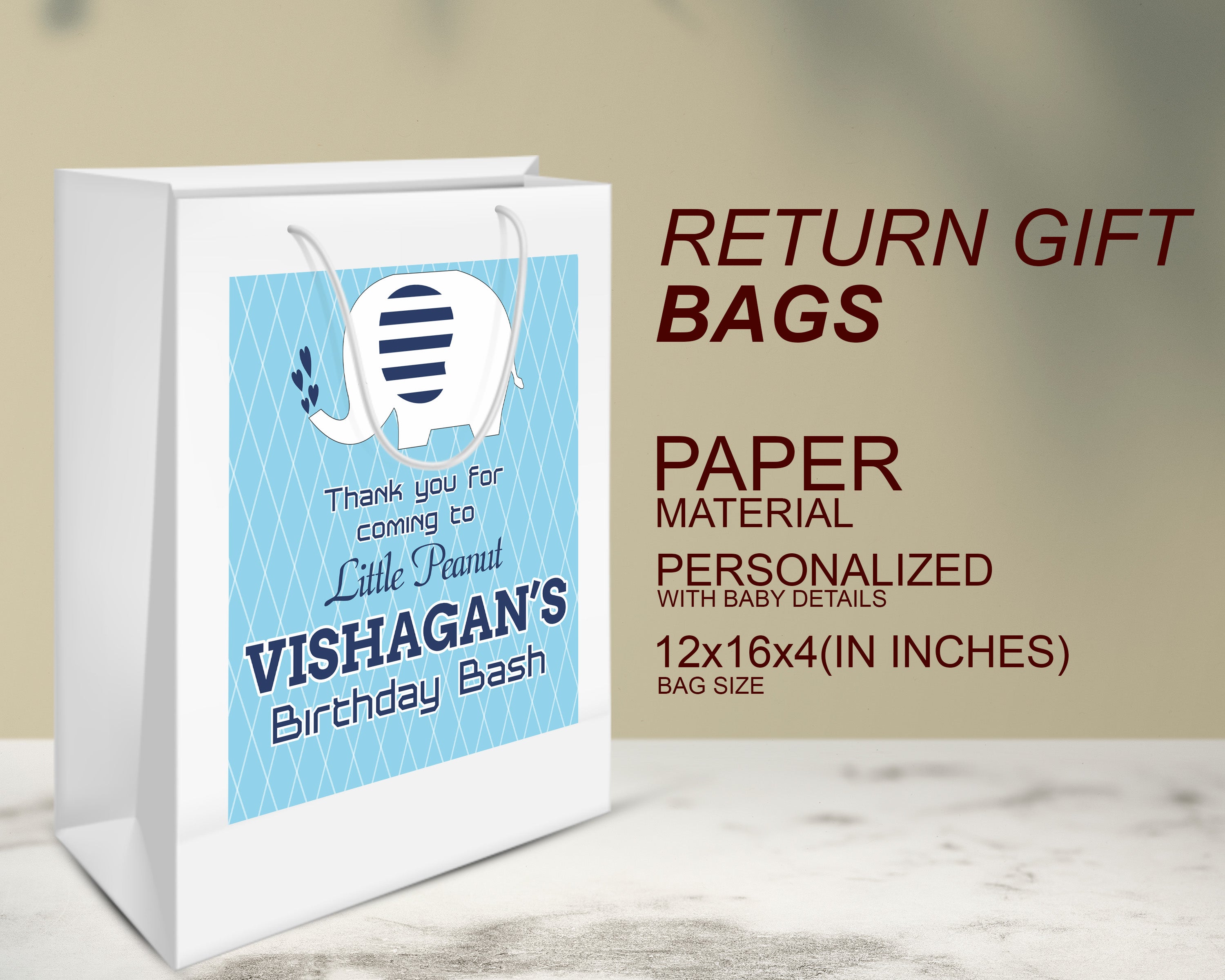PSI Blue Elpehant Theme Oversized Return Gift Bag