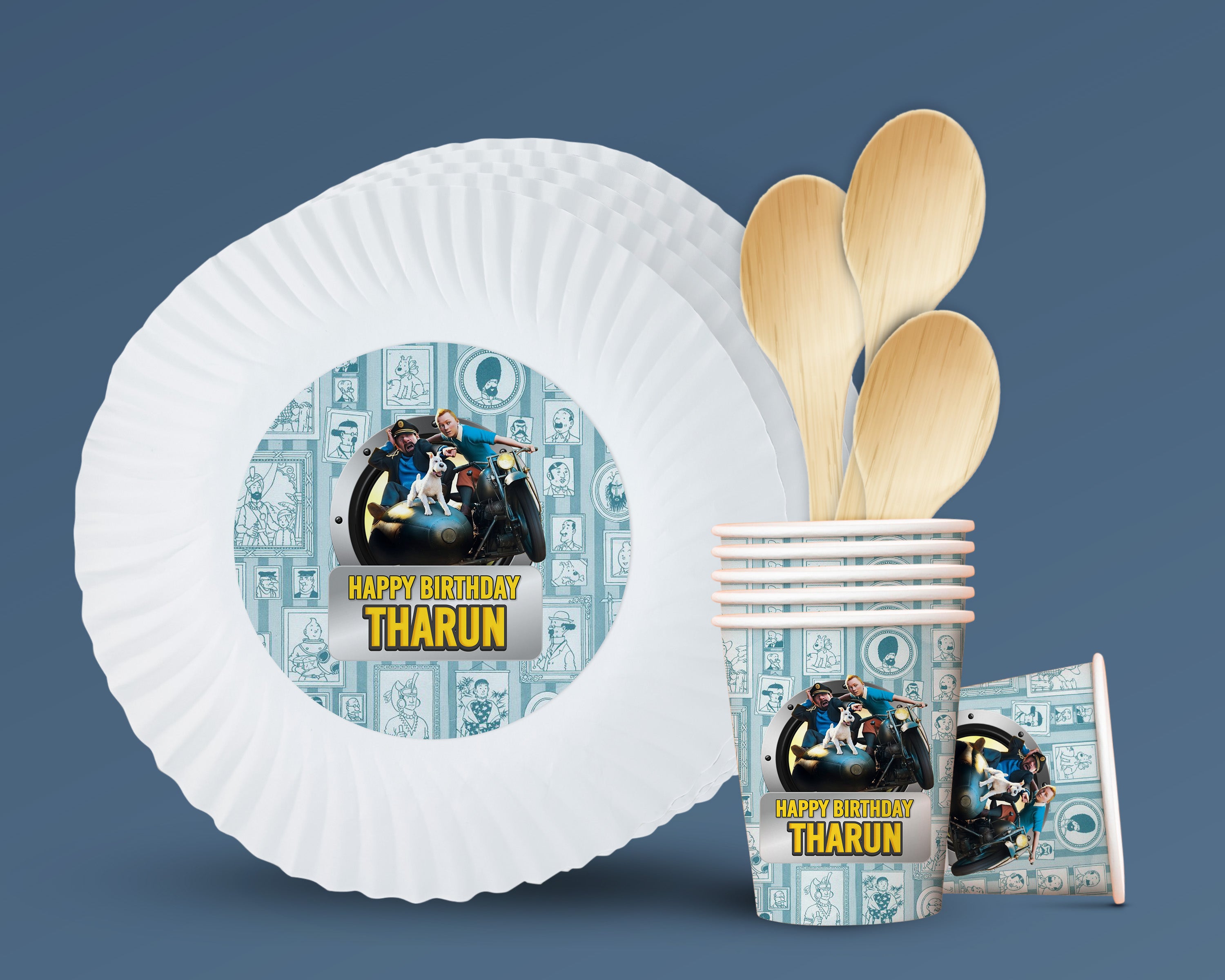PSI Tin Tin Theme Party Cups and Plates Combo