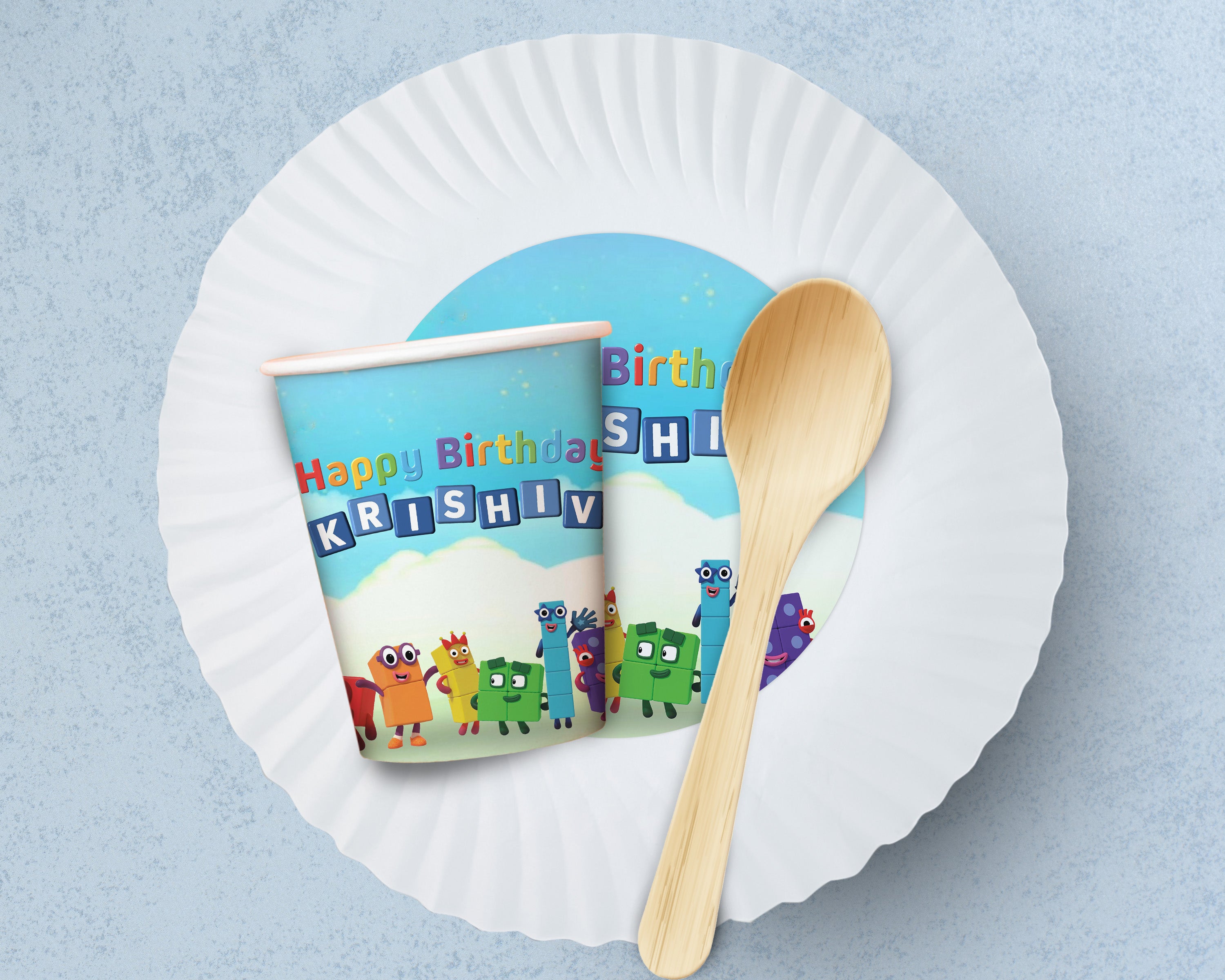 Number Blocks Theme Party Cups and Plates Combo