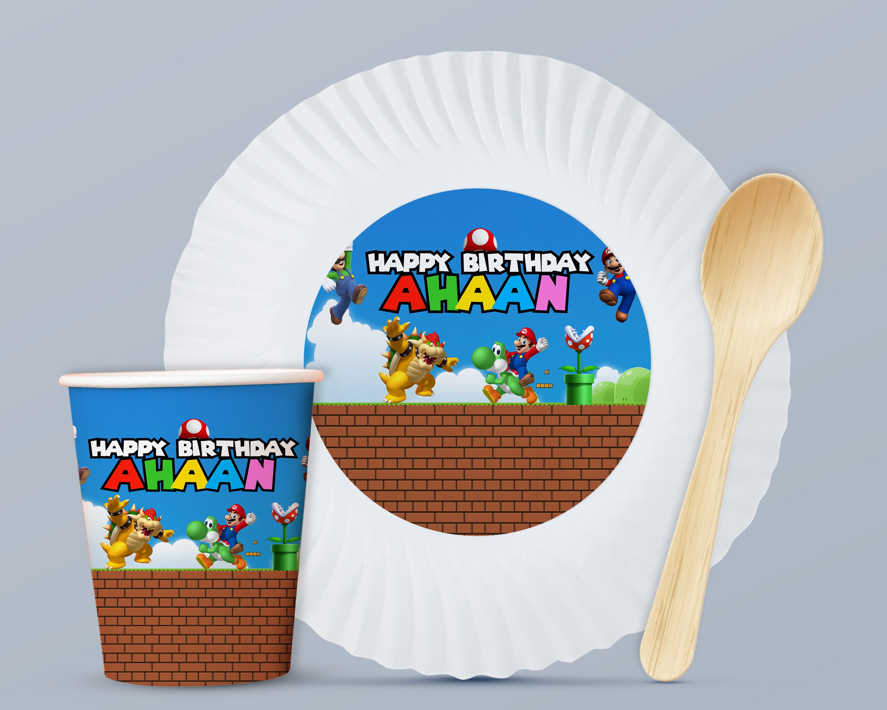 PSI Super Mario Theme Party Cups and Plates Combo