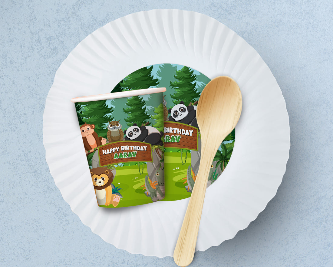 Jungle Theme Party Cups and Plates Combo
