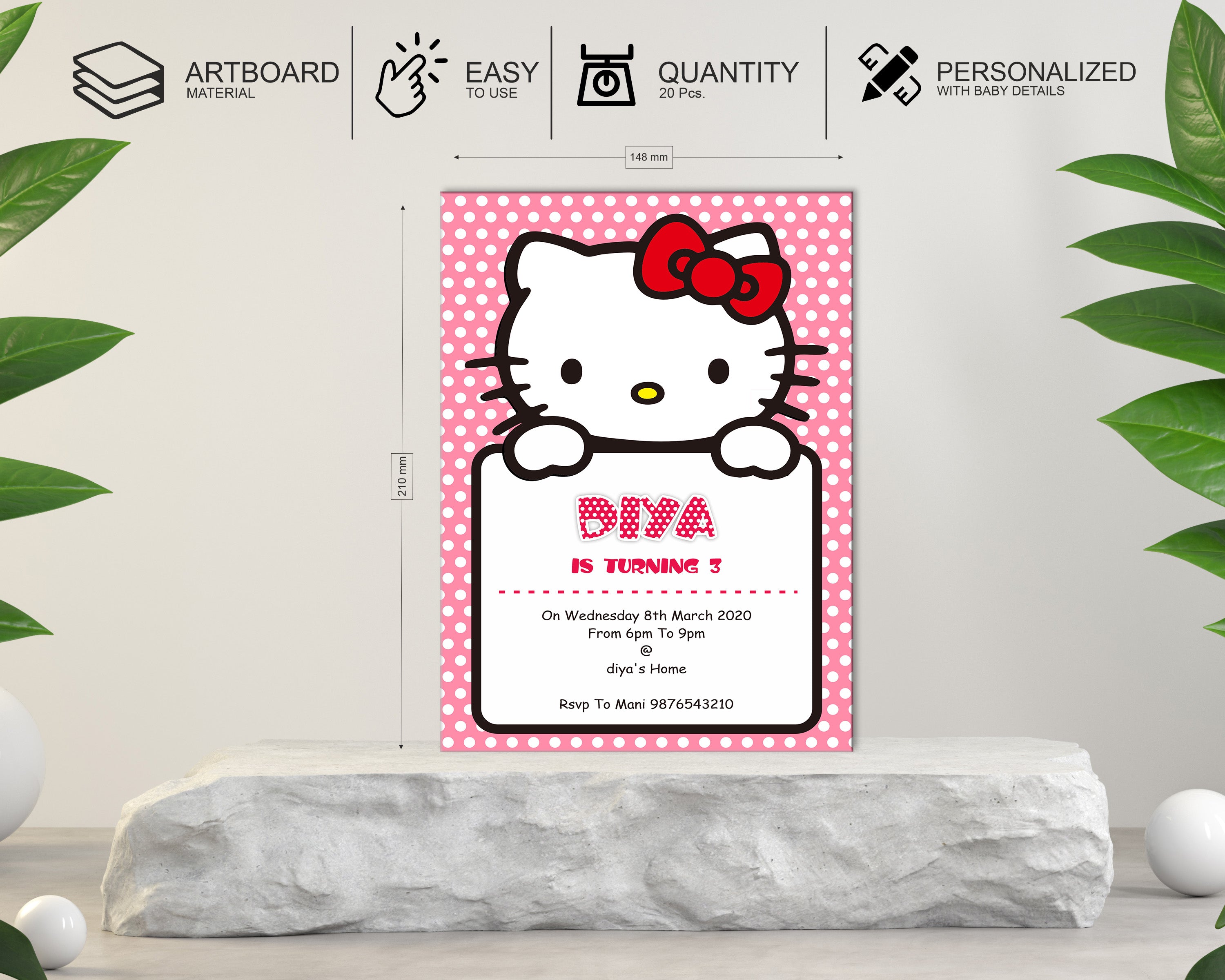 Hello Kitty Theme Customized Invite