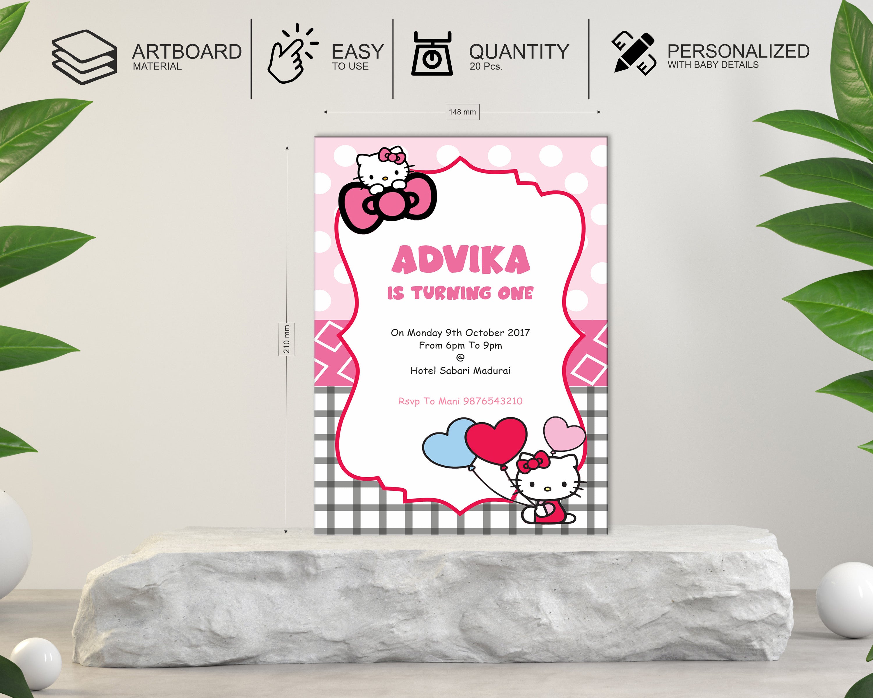 Hello Kitty Theme Personalized Invite