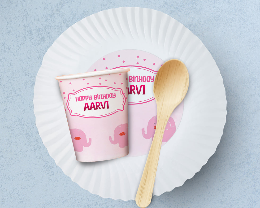 Pink Elephant Theme Party Cups and Plates Combo