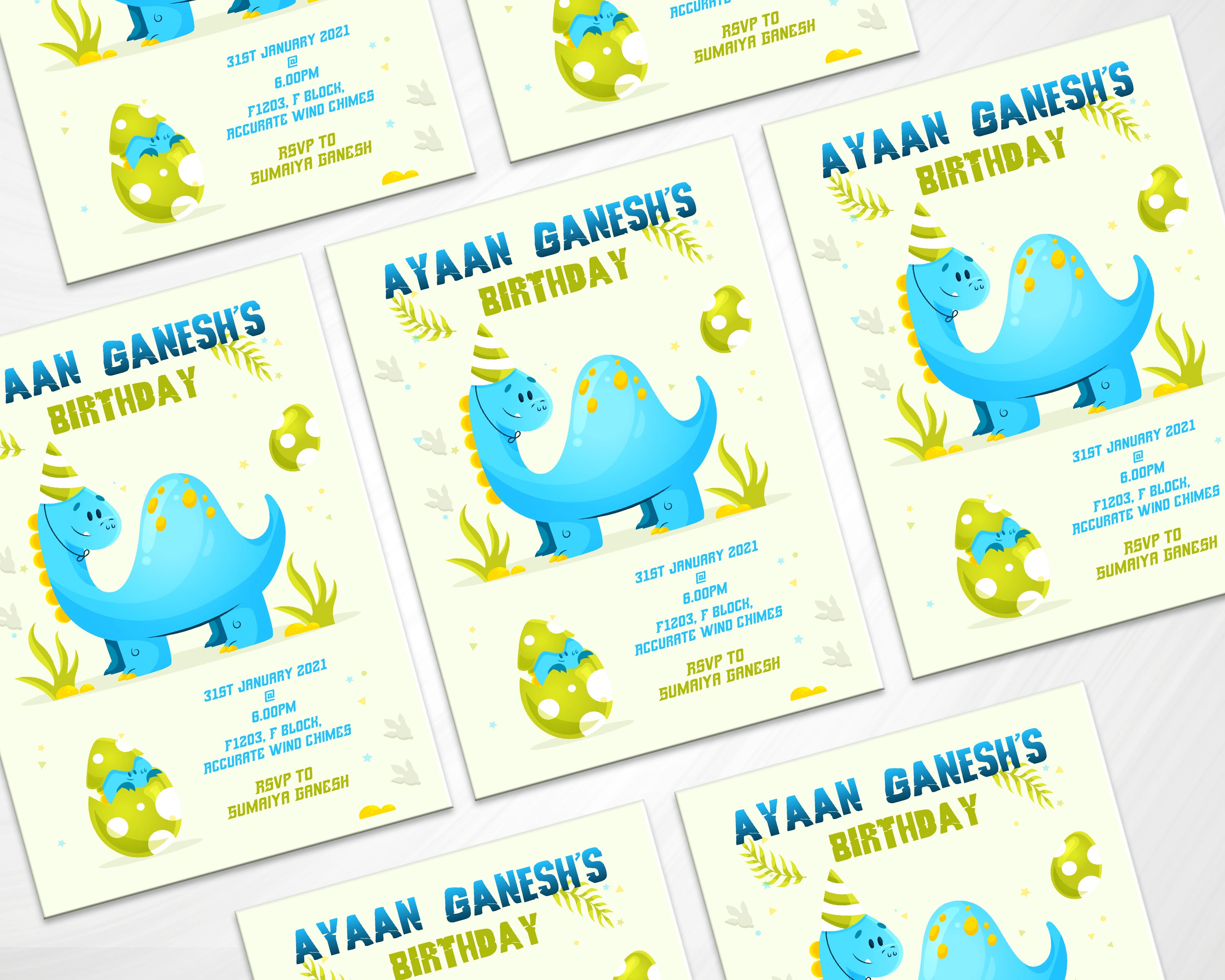 Dinosaur Theme Personlized Invite