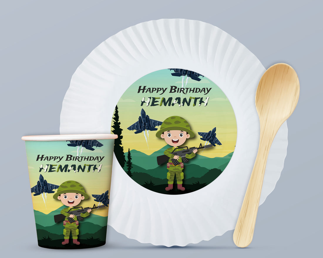 PSI Military Theme Party Cups and Plates Combo
