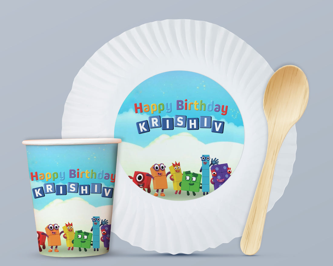 PSI Number Blocks Theme Party Cups and Plates Combo