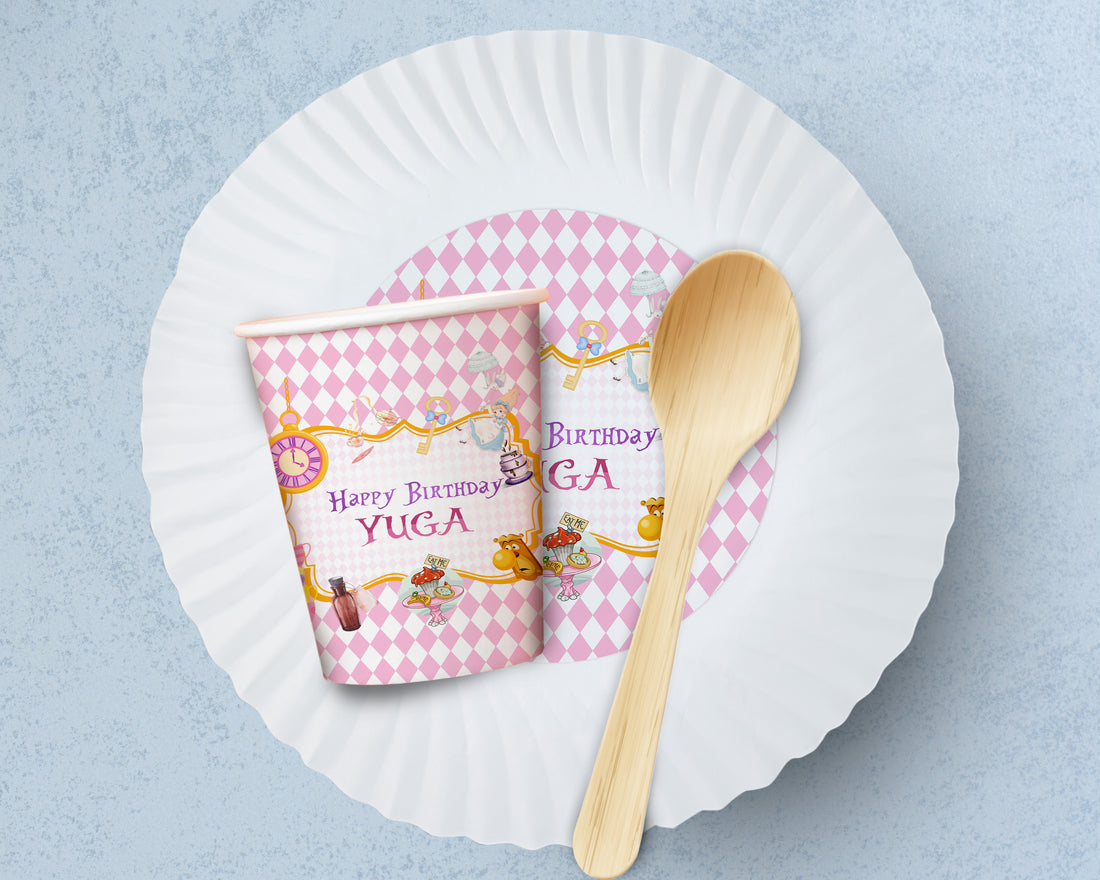 Alice in Wonderland Theme Party Cups and Plates Combo