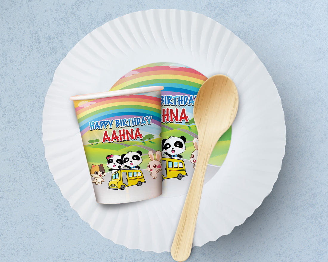 Baby Bus Theme Party Cups and Plates Combo