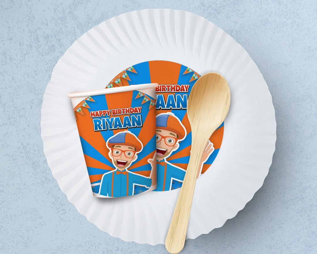 PSI Blippi Theme Party Cups and Plates Combo