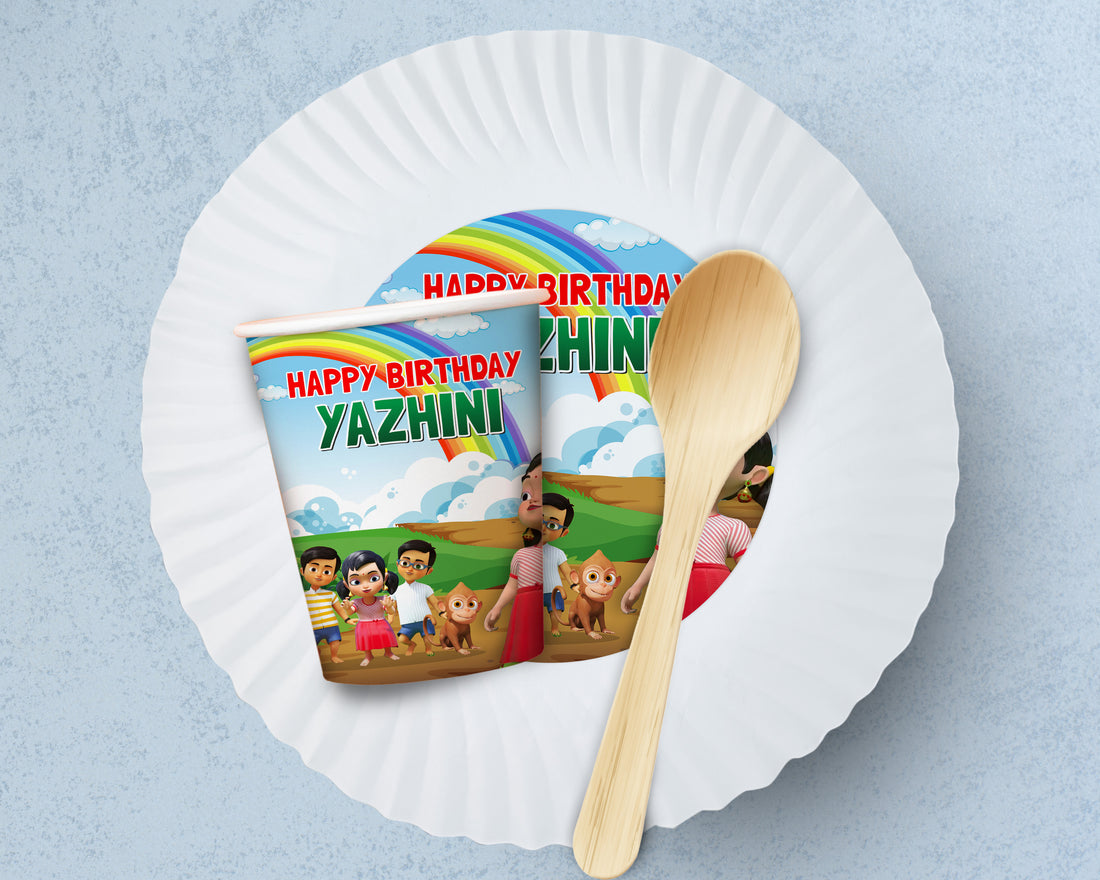 Chutti Kanamma Theme Party Cups and Plates Combo