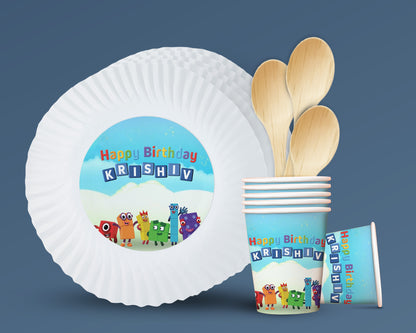 PSI Number Blocks Theme Party Cups and Plates Combo