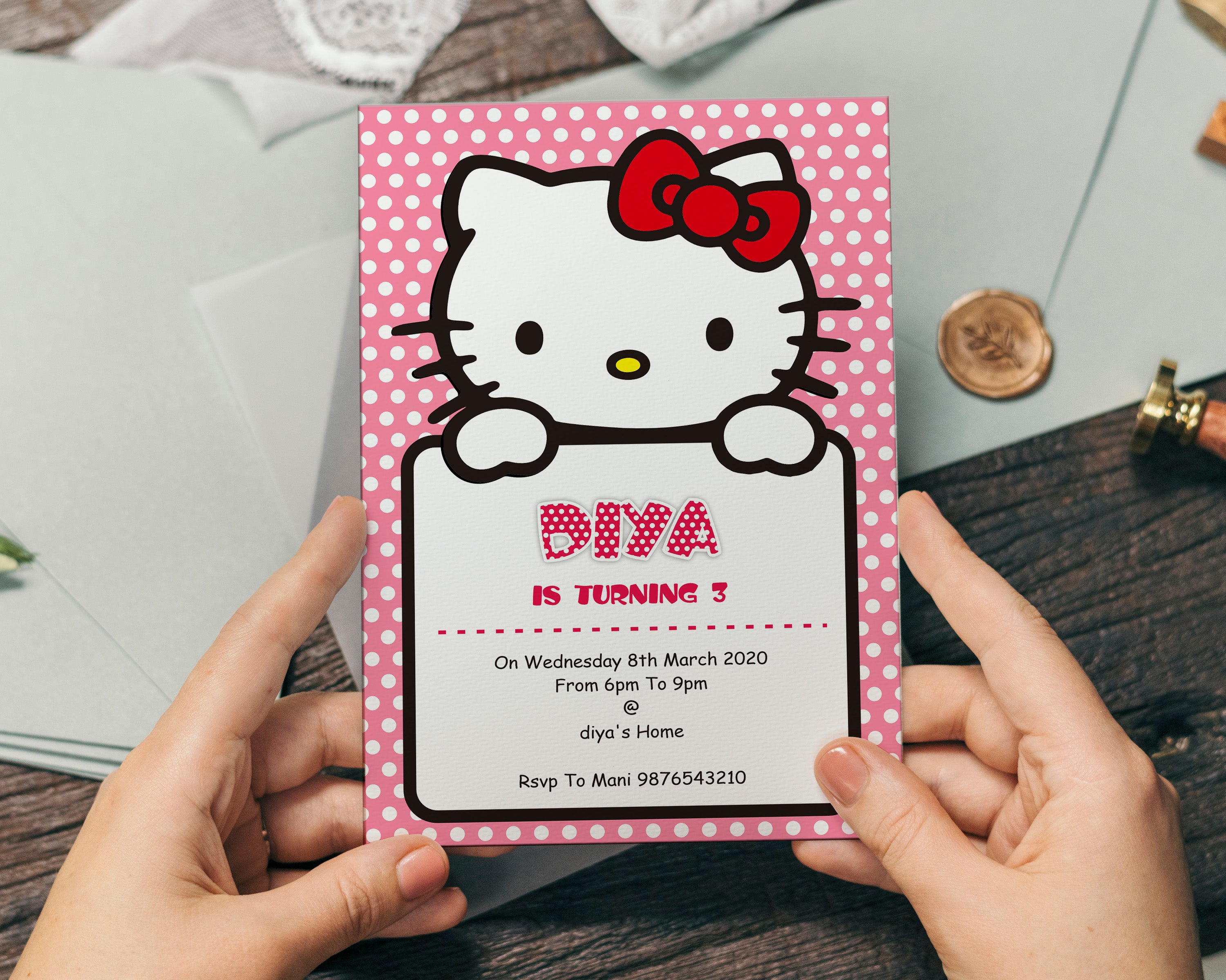 Hello Kitty Theme Customized Invite