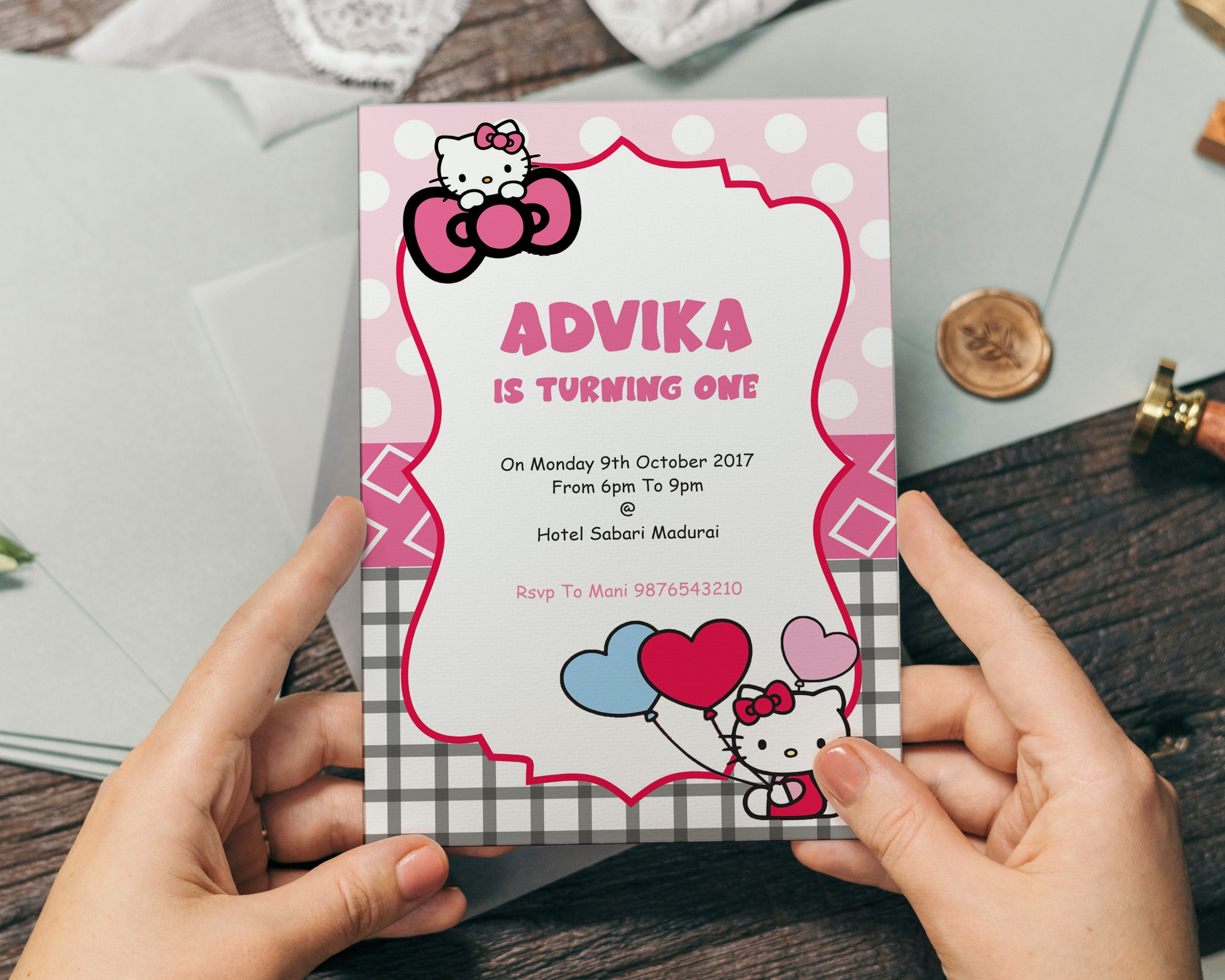 Hello Kitty Theme Personalized Invite