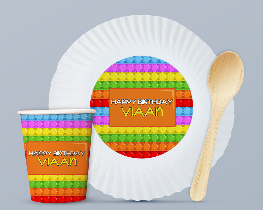 PSI Pop It Theme Party Cups and Plates Combo