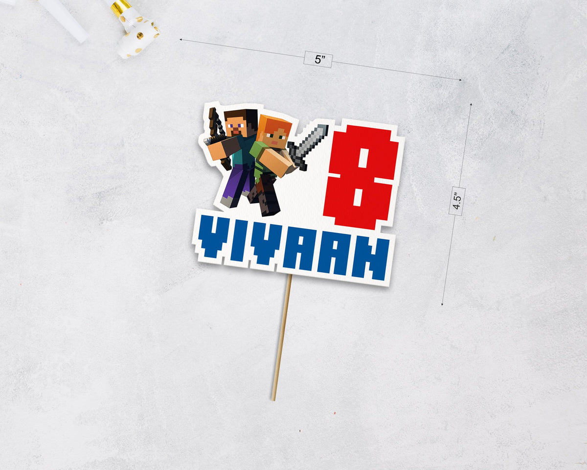 Minecraft Theme Cake Topper