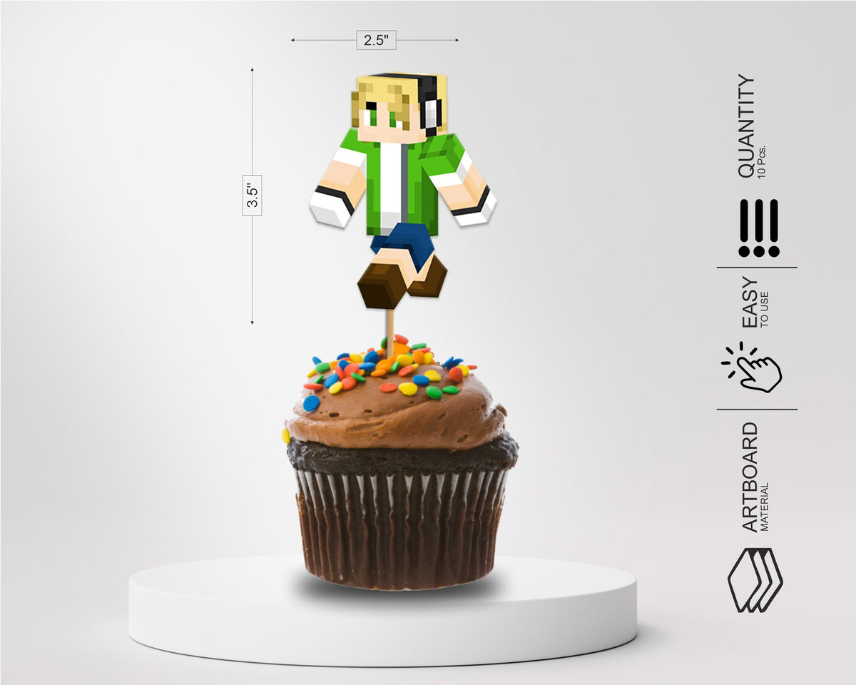 Minecraft Theme Cup Cake Topper