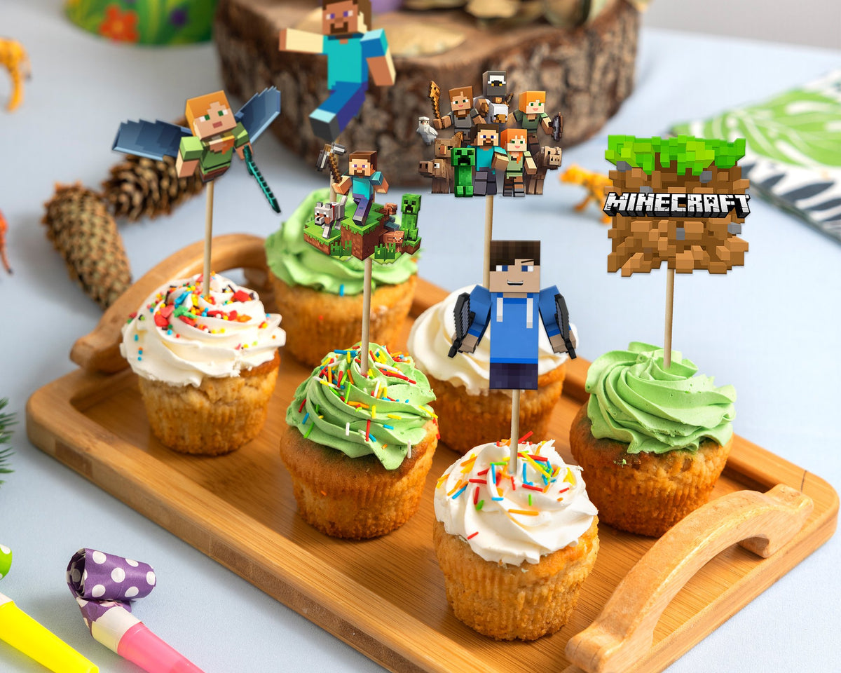 Minecraft Theme Customized Cup Cake Topper