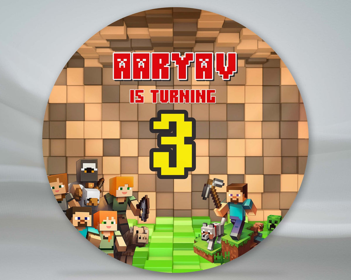 Minecraft Theme Personalized Round Backdrop
