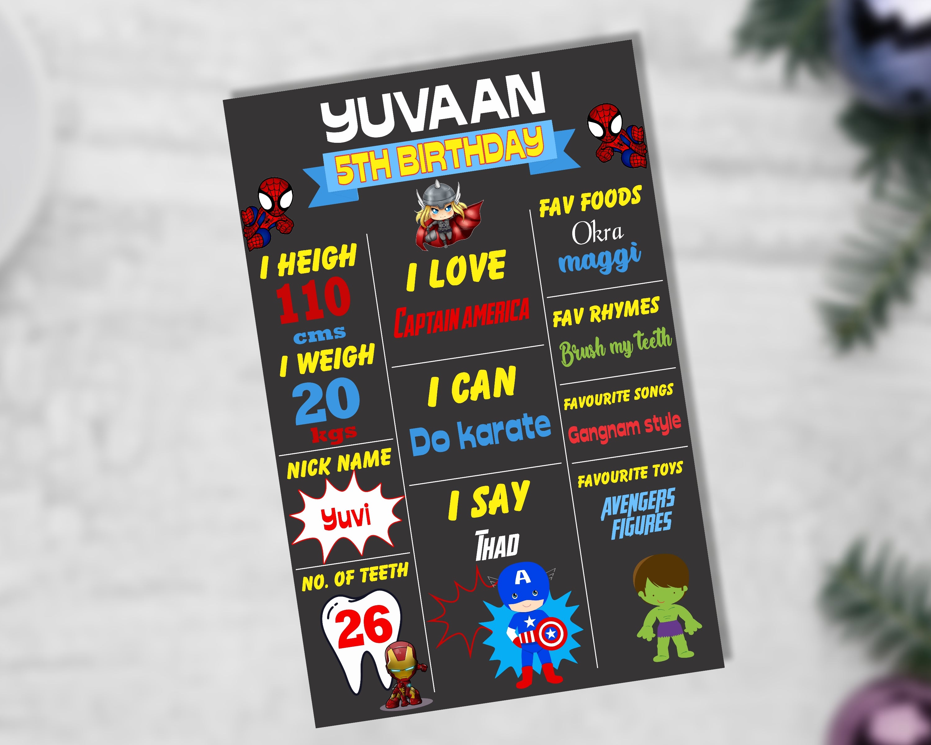 Avengers Theme Customized Chalk Board