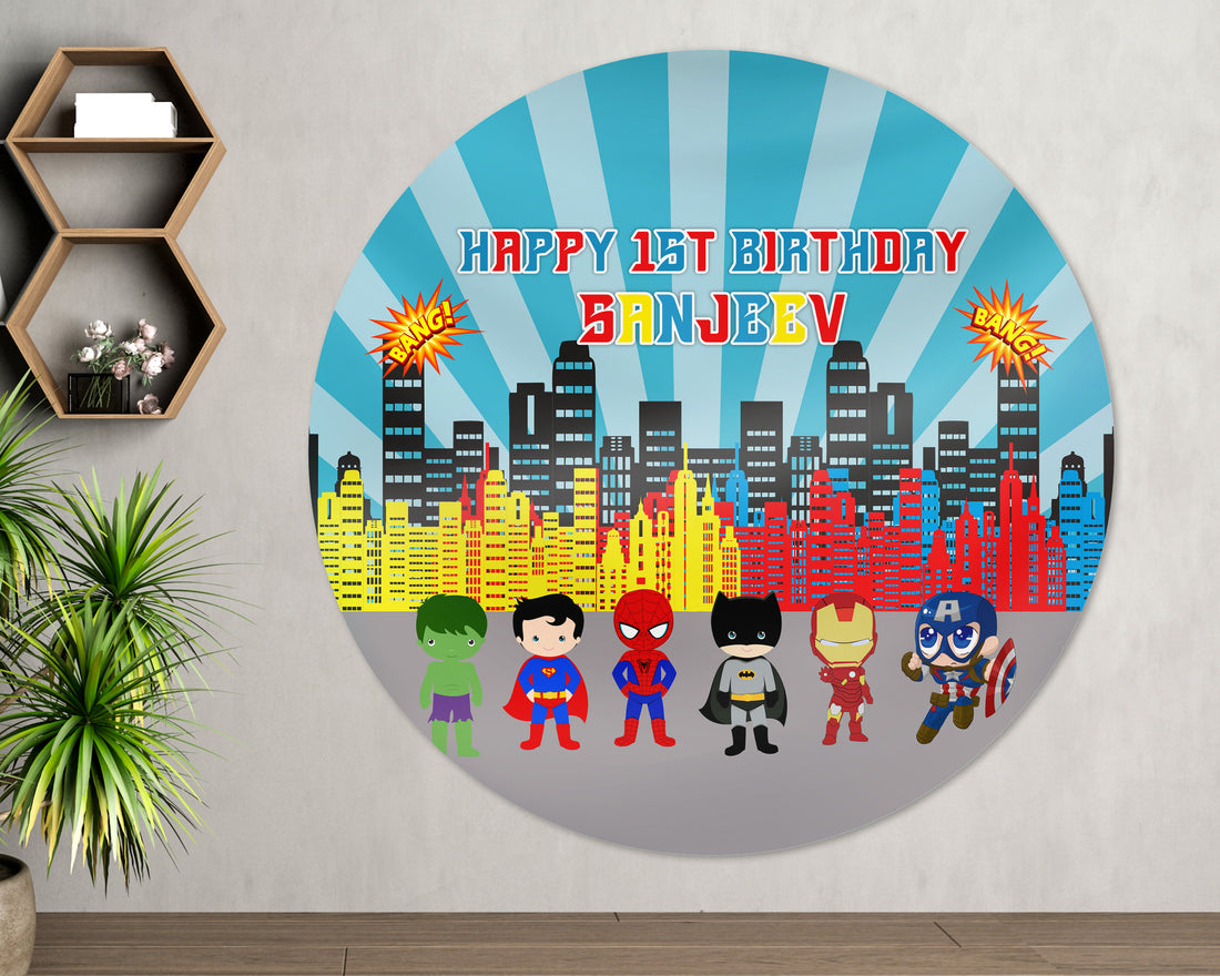 Avengers Theme Personalized Round Backdrop
