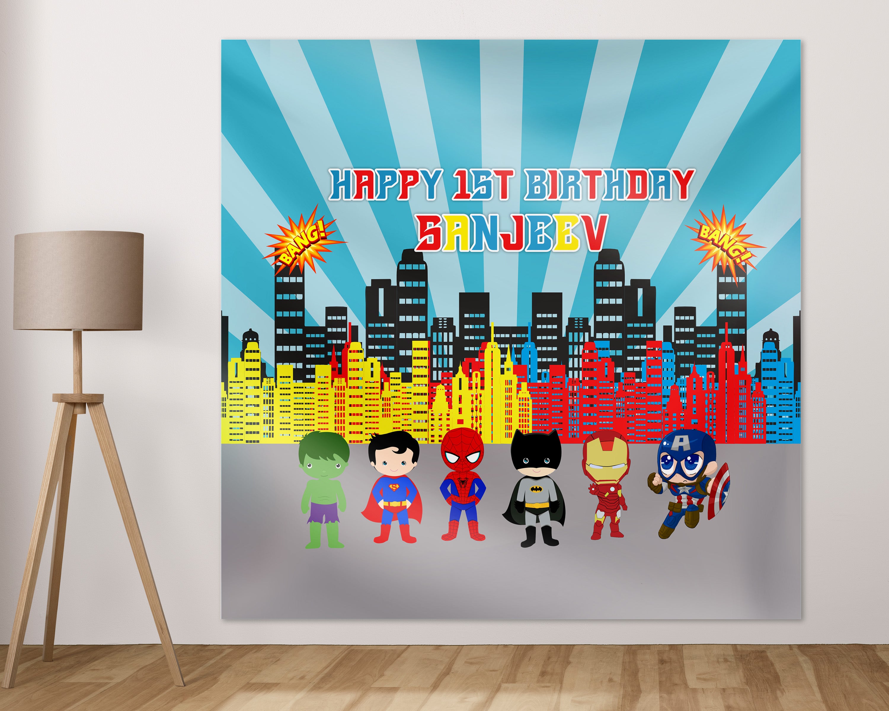 Avengers Theme Personalized Square Backdrop