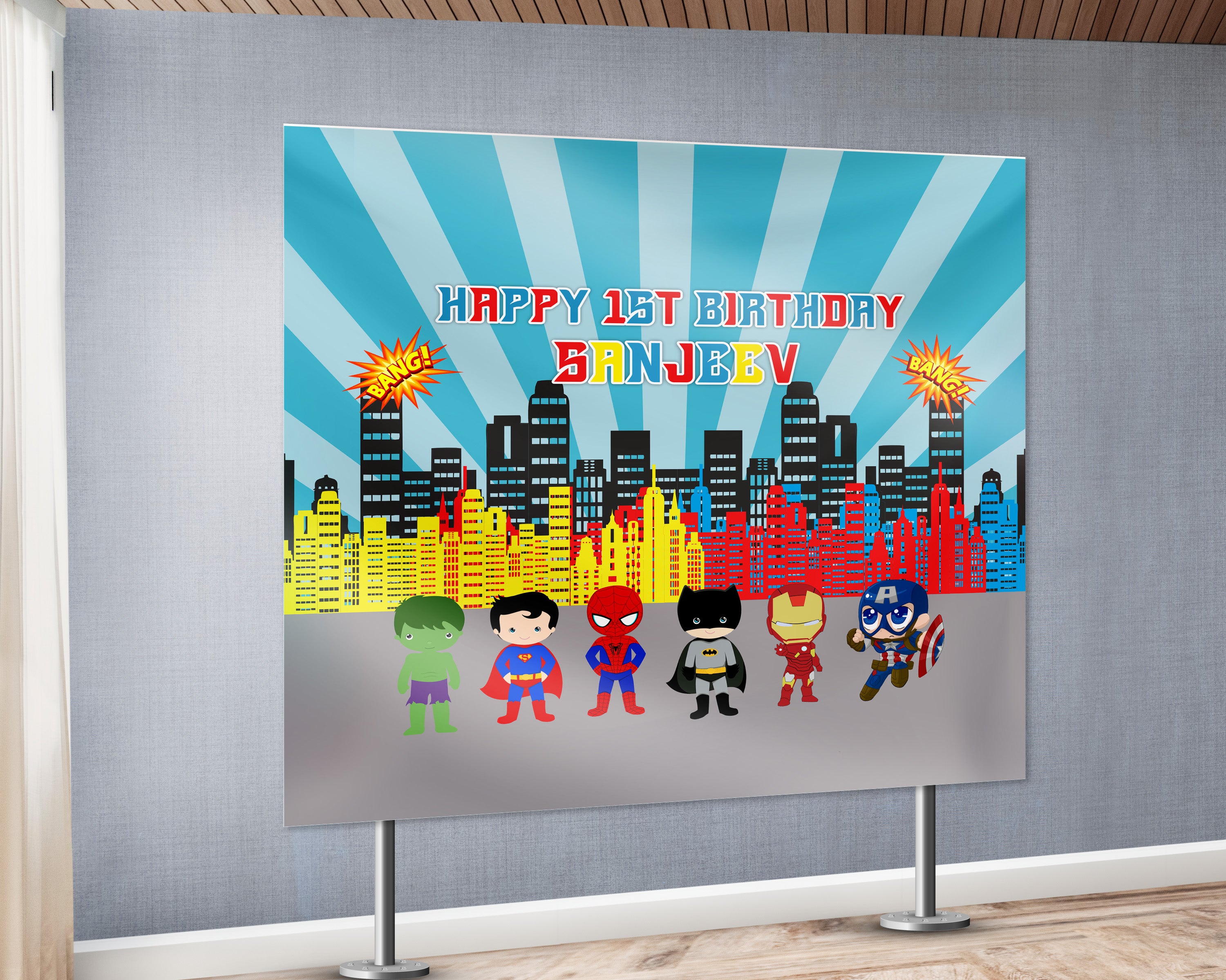 Avengers Theme Personalized Square Backdrop