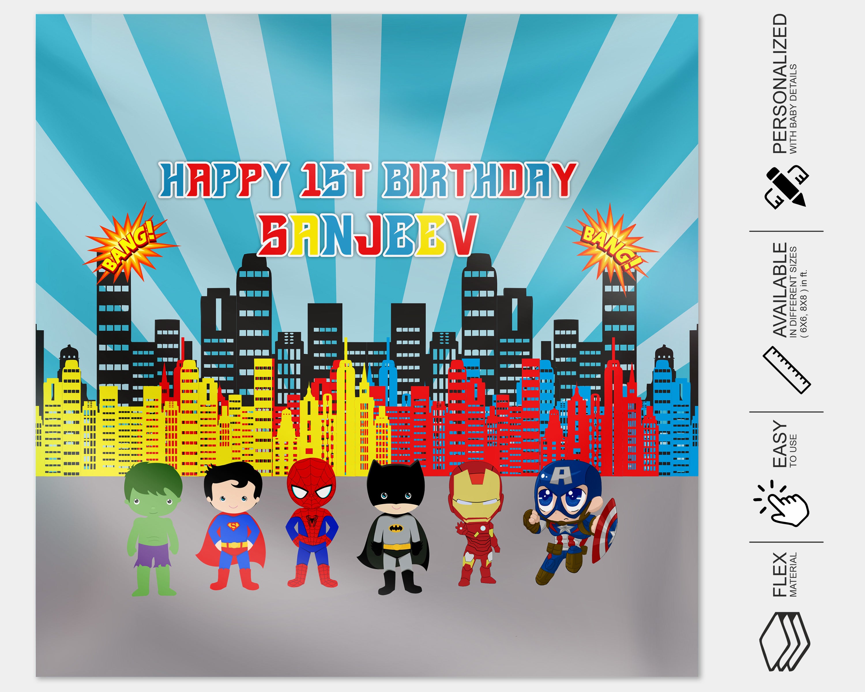 Avengers Theme Personalized Square Backdrop