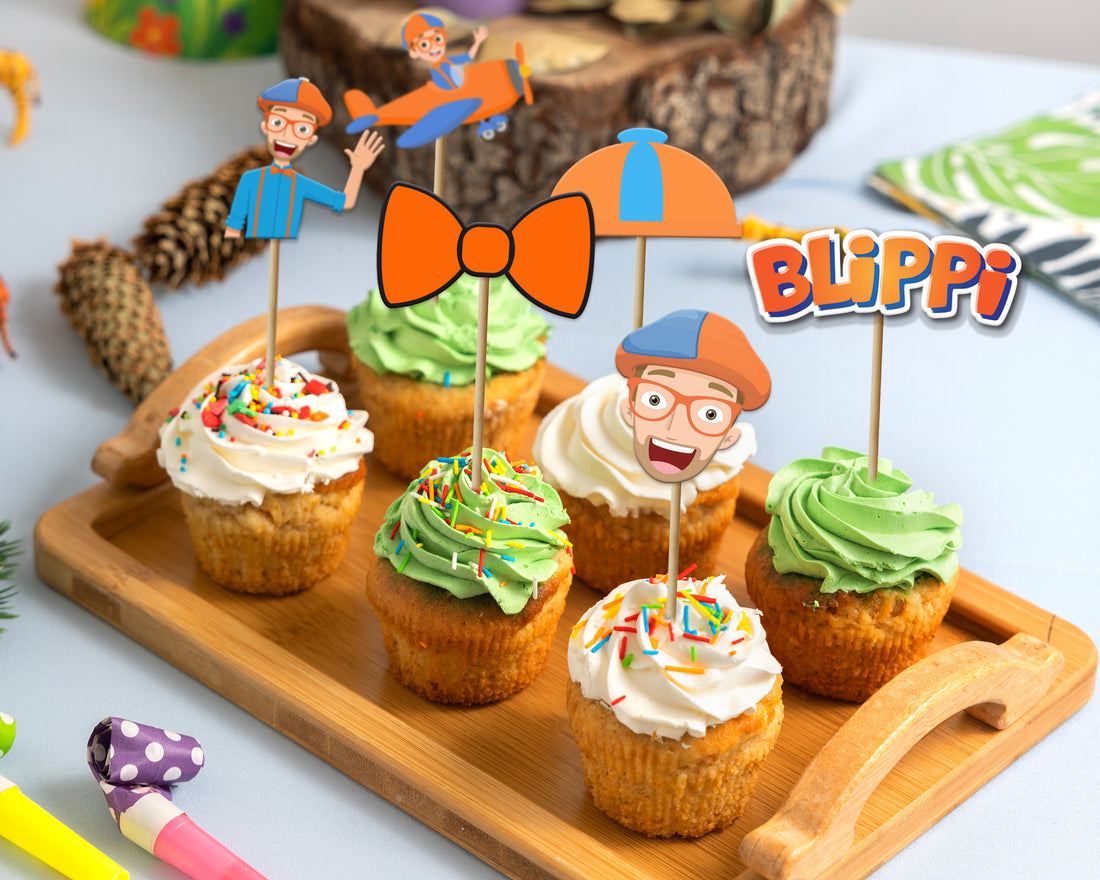 Blippi Theme Characters Cup Cake Topper