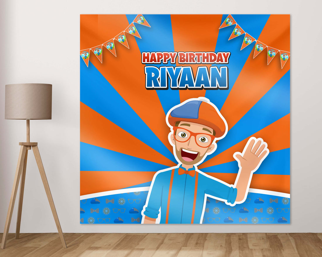 Blippi Theme Personalized Square Backdrop