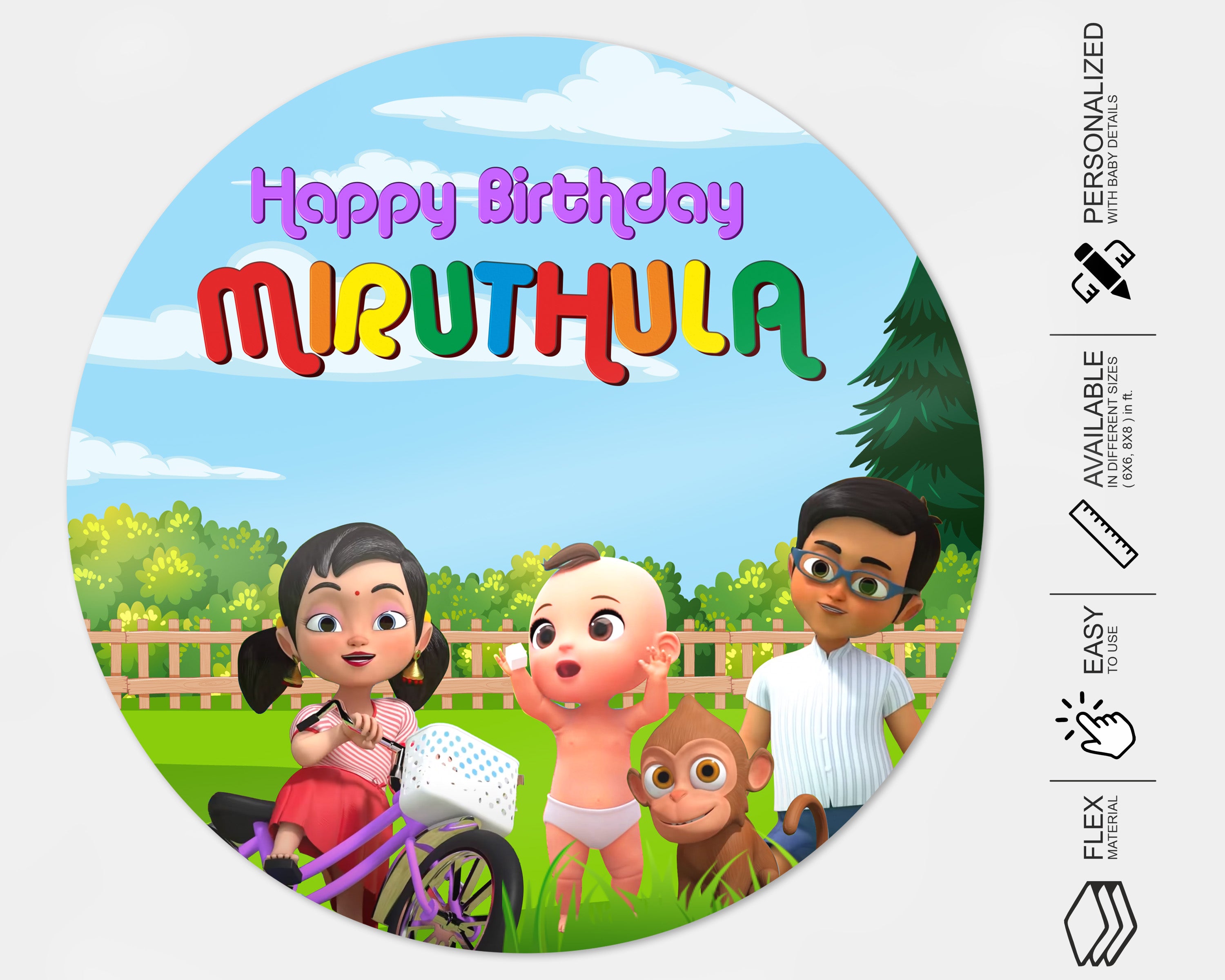 Chutti Kannamma Theme Round Customized Backdrop