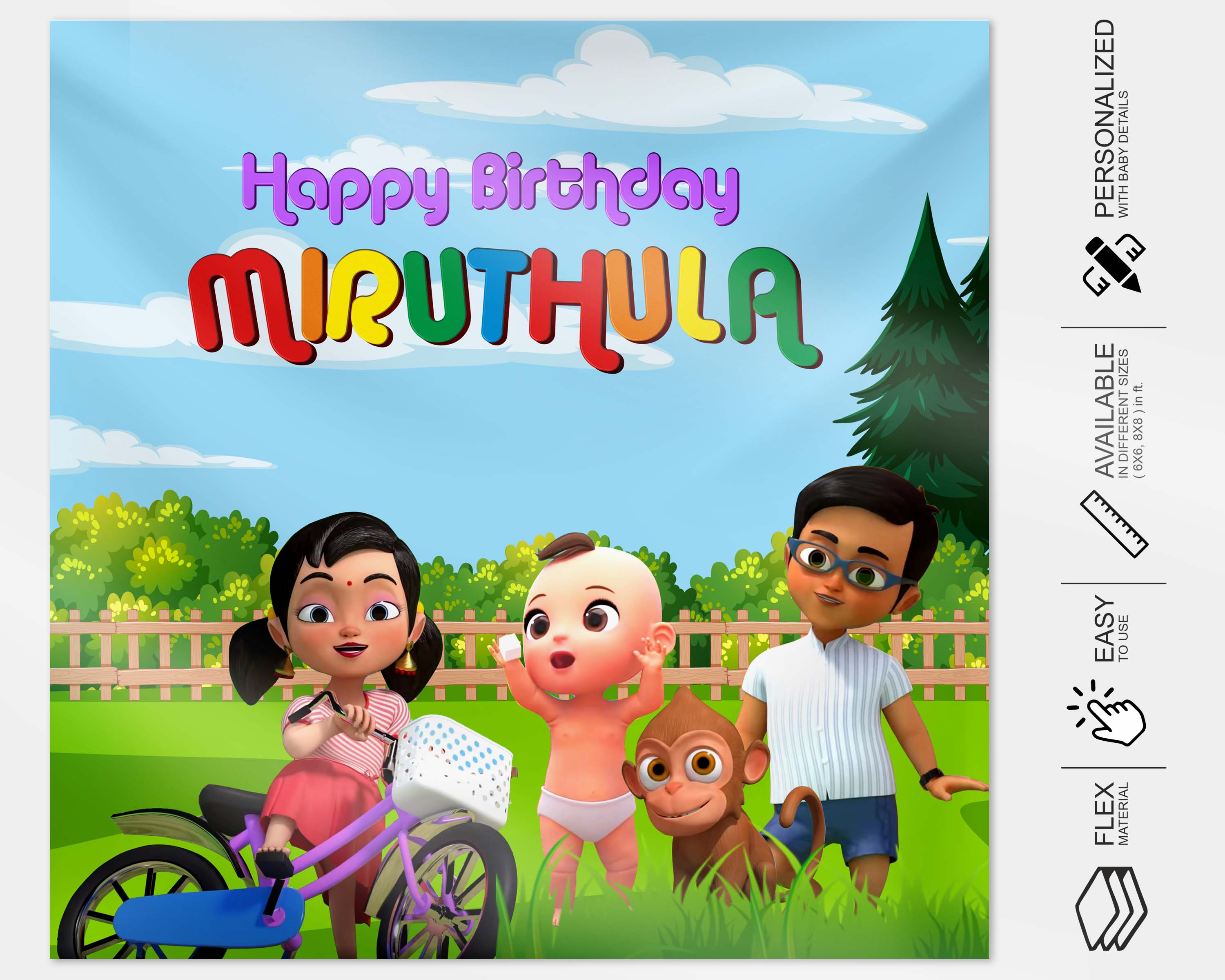 Chutti Kannamma Theme Square Customized Backdrop