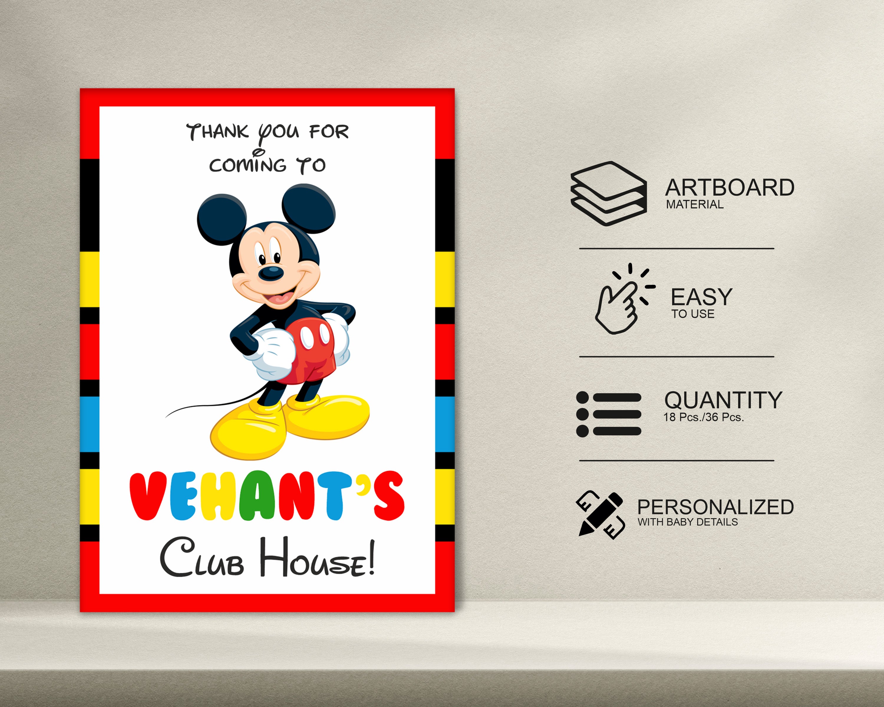 Mickey Mouse Theme Thank You Card