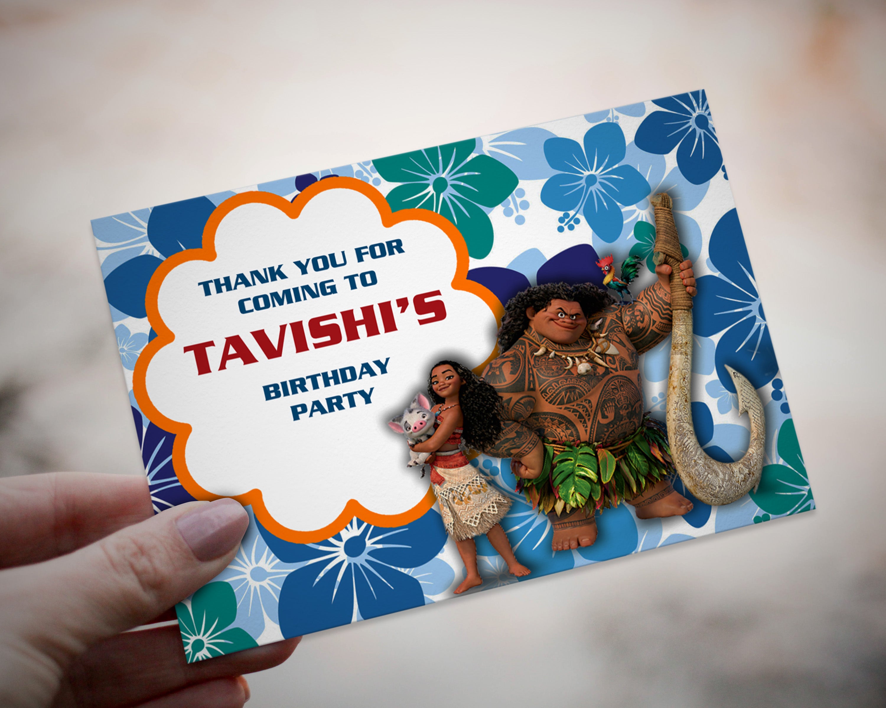Moana Theme Thank You Card