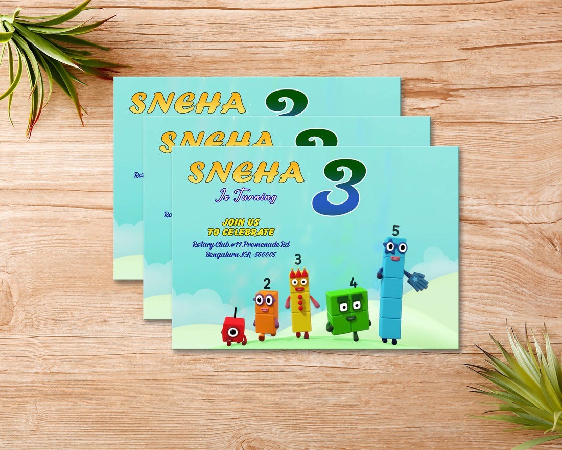 Number Blocks Theme Customized Invite