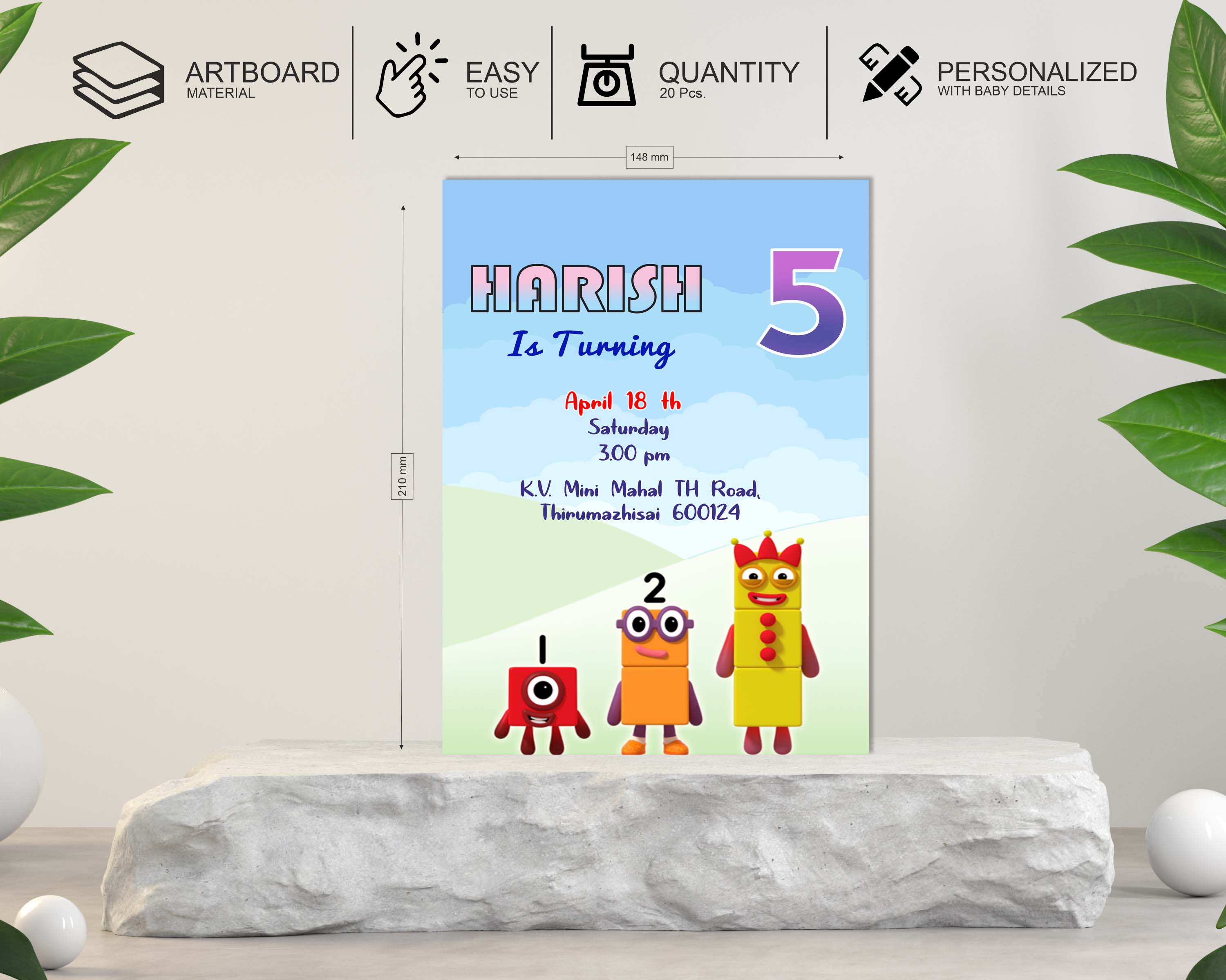 Number Blocks Theme Invite