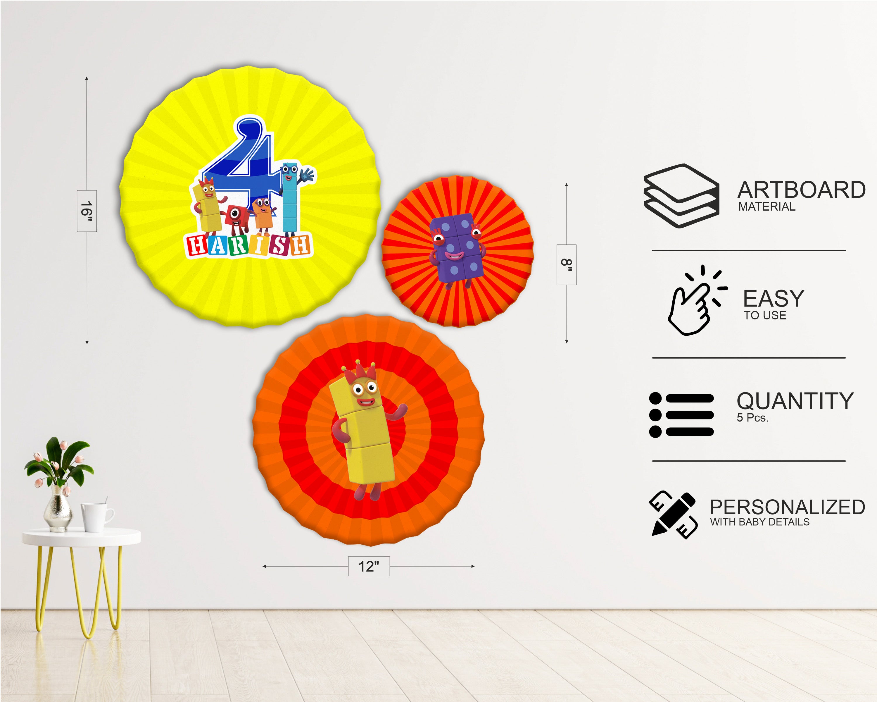 Number Blocks Theme Paper Fan