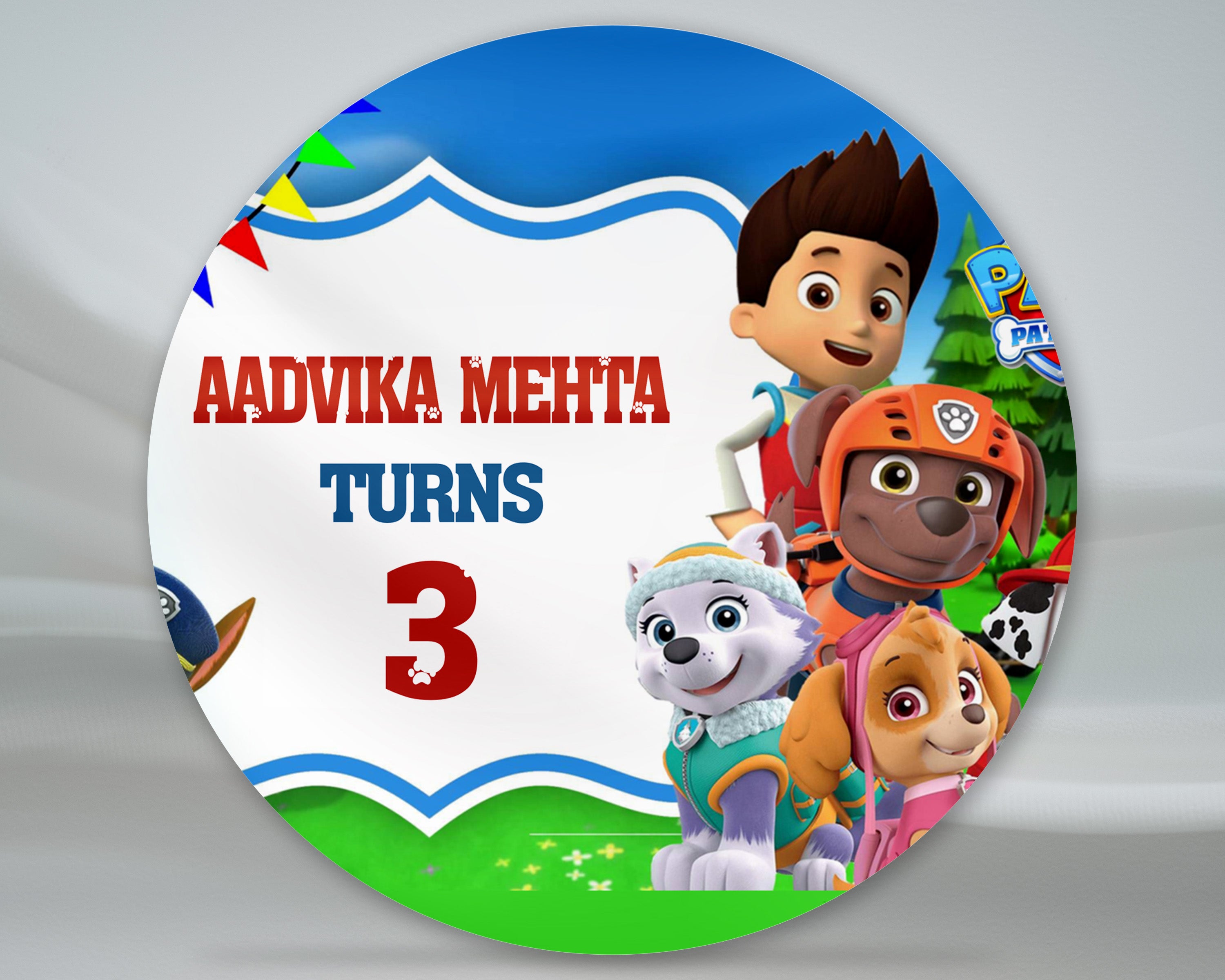 Paw Patrol Theme Personalized Round Backdrop - Main Image