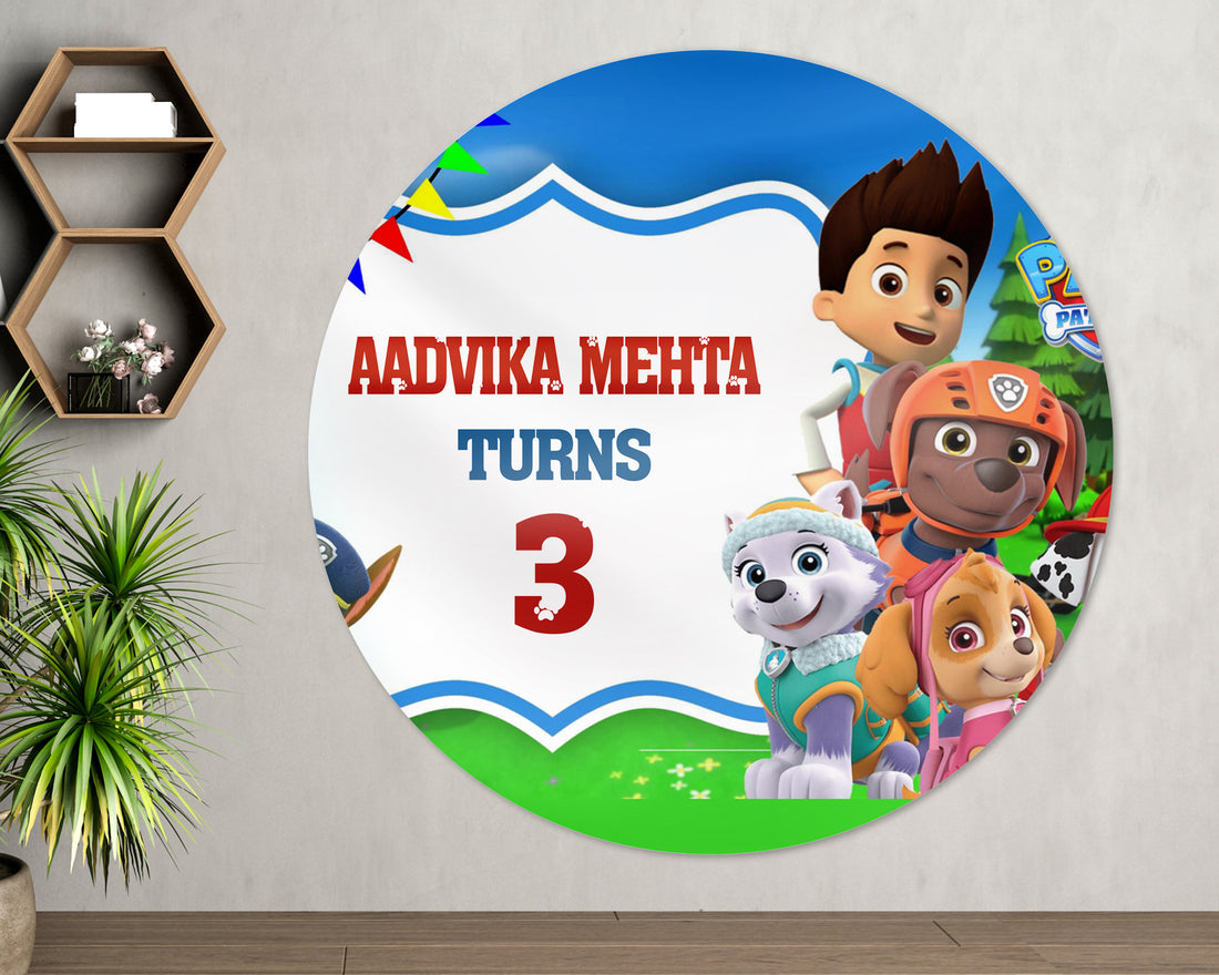 Paw Patrol Theme Personalized Round Backdrop