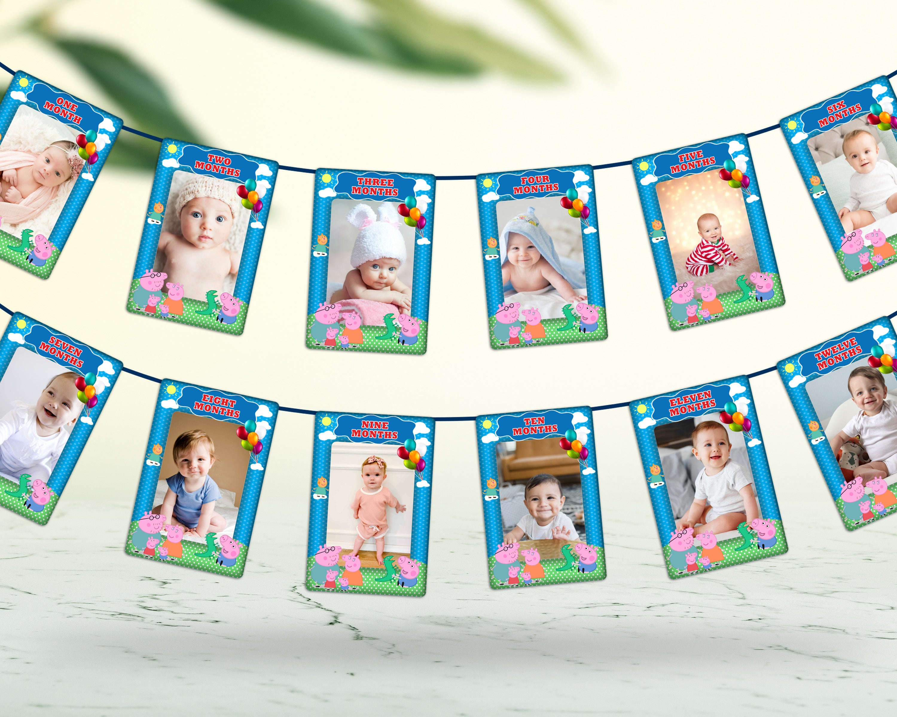 Peppa Pig Theme Customized 12 Months Photo Banner