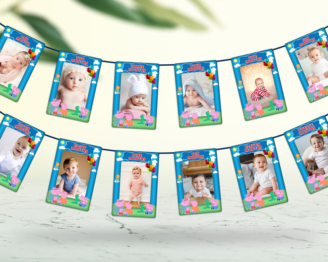 Peppa Pig Theme Customized 12 Months Photo Banner