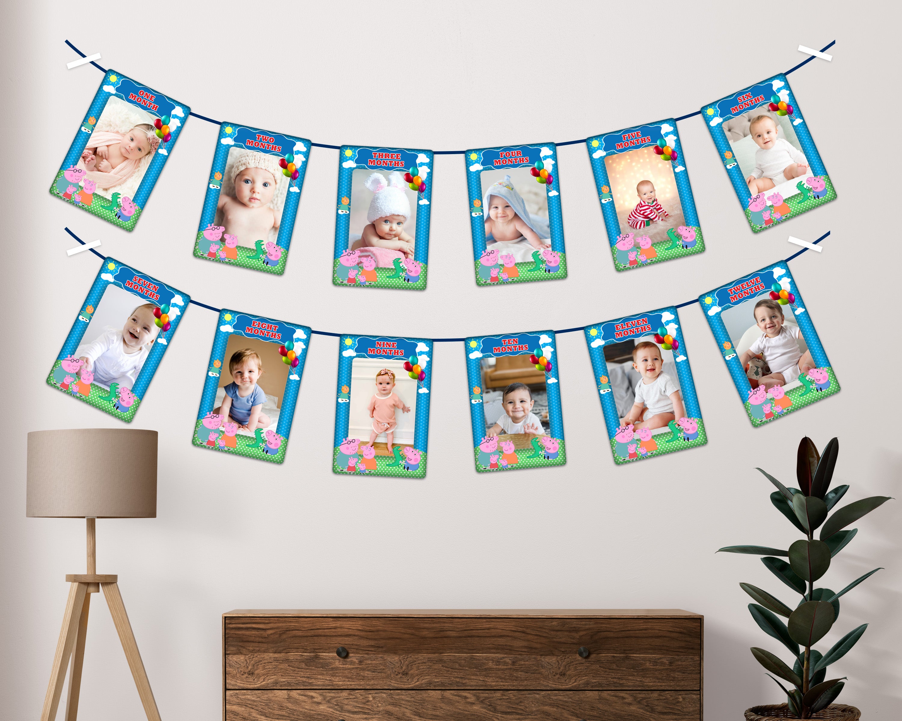 Peppa Pig Theme Customized 12 Months Photo Banner